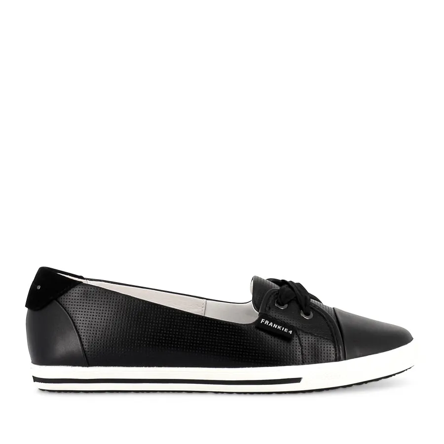 Ultra Breathable Knit Low Top HANNAH III - BLACK PUNCHED LEATHER
