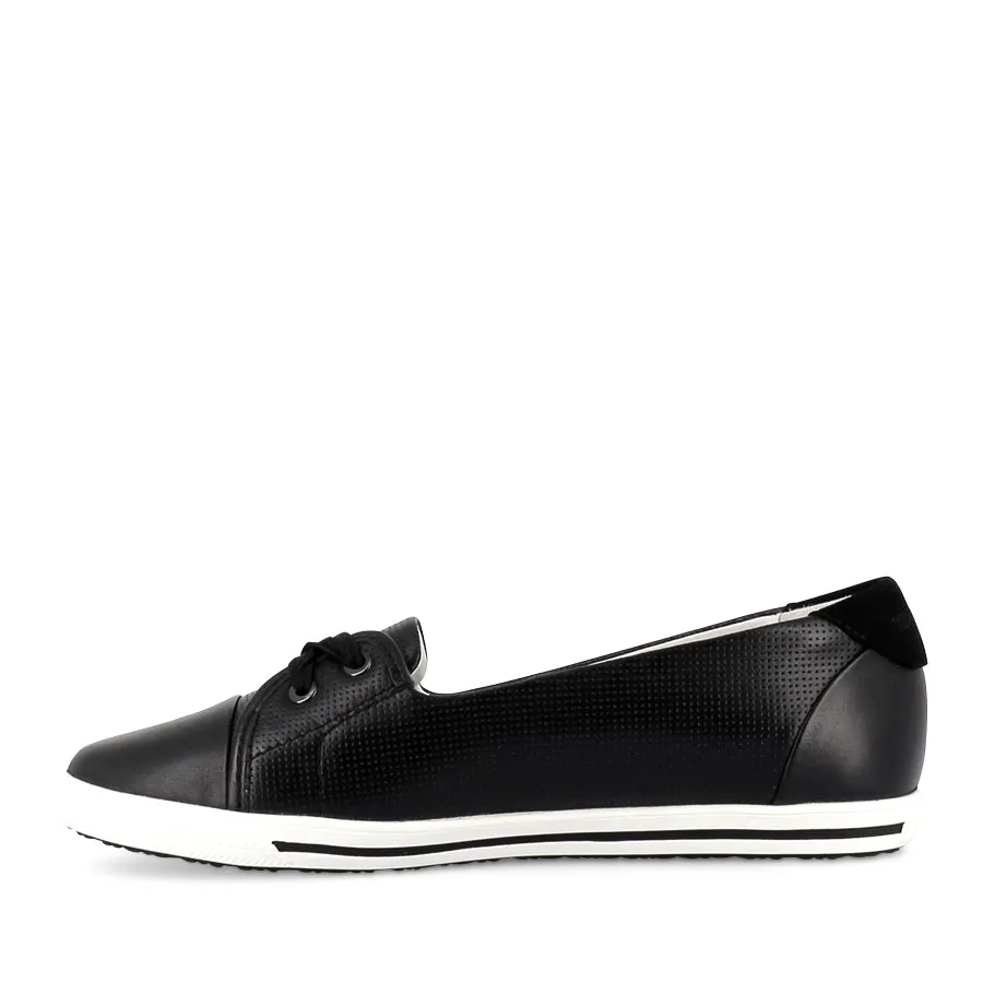 HANNAH III - BLACK PUNCHED LEATHER Ultra-soft feel Casual Sporty