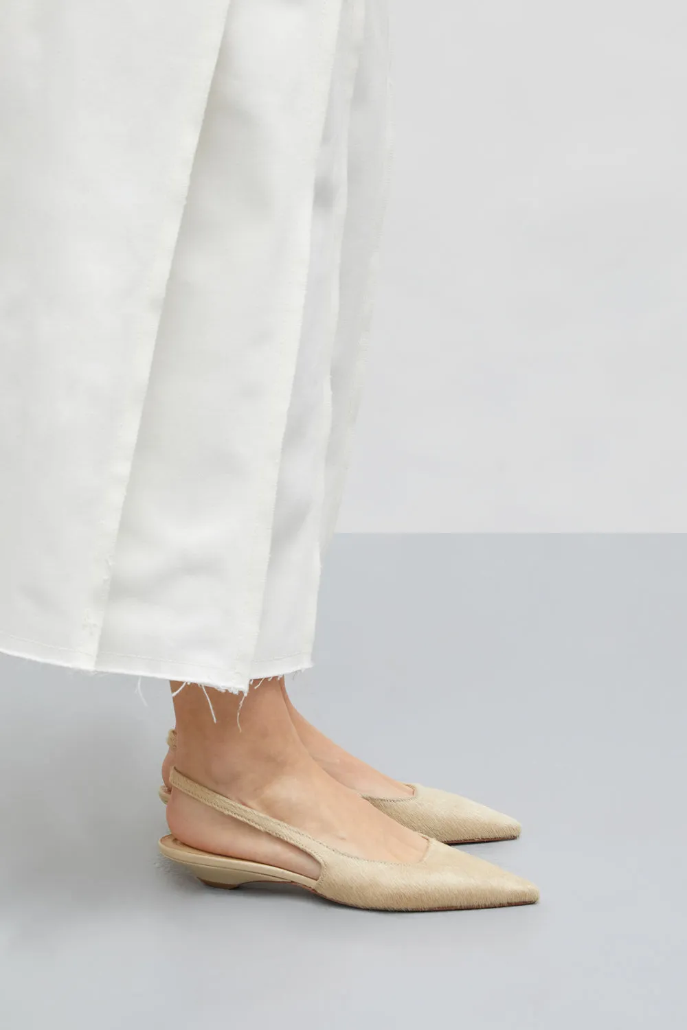 Canvas Upper Harper Slingback Flats in Beige Calf Hair