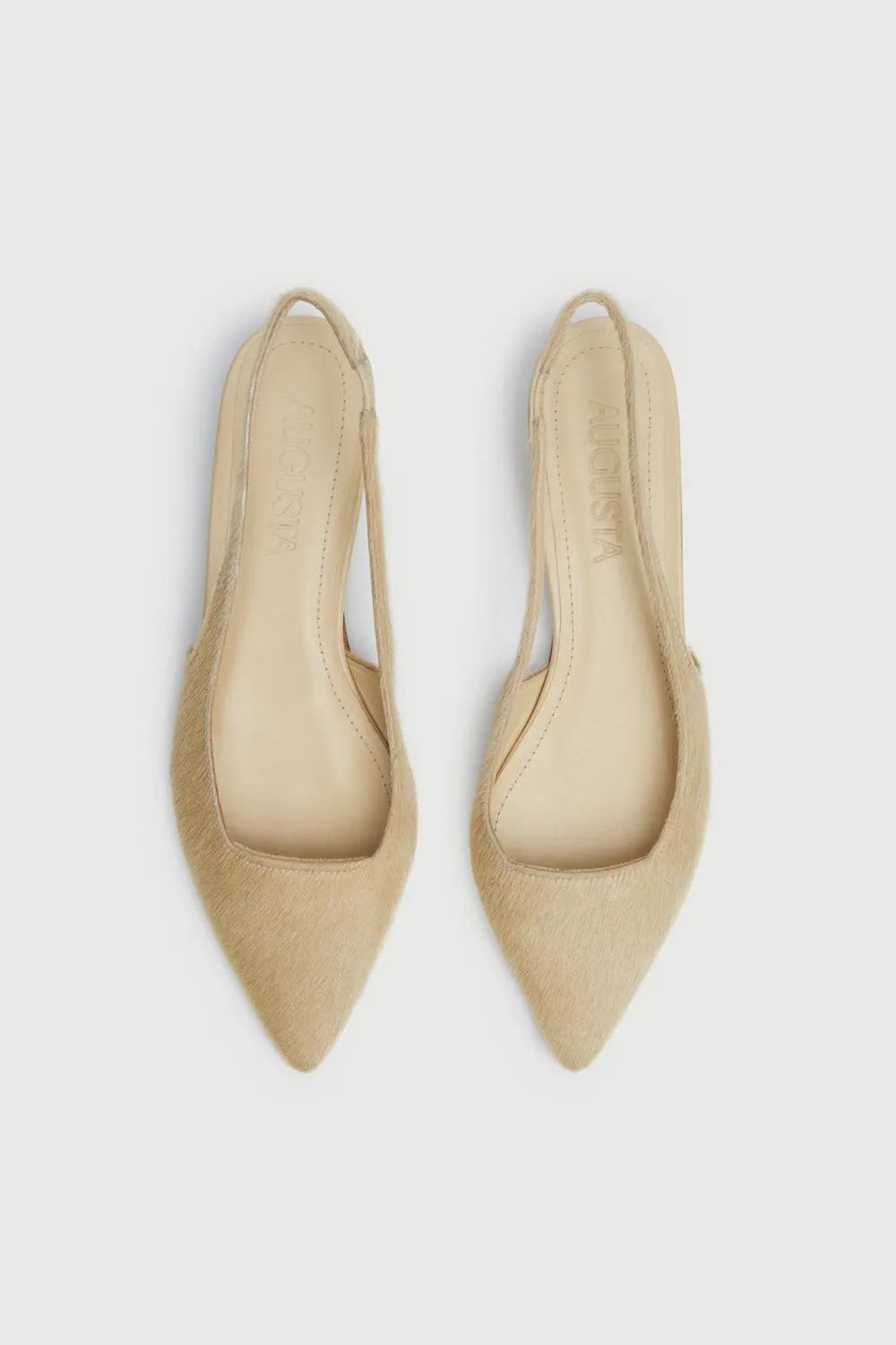 Harper Slingback Flats in Beige Calf Hair Adjustable Step Comfortable Style