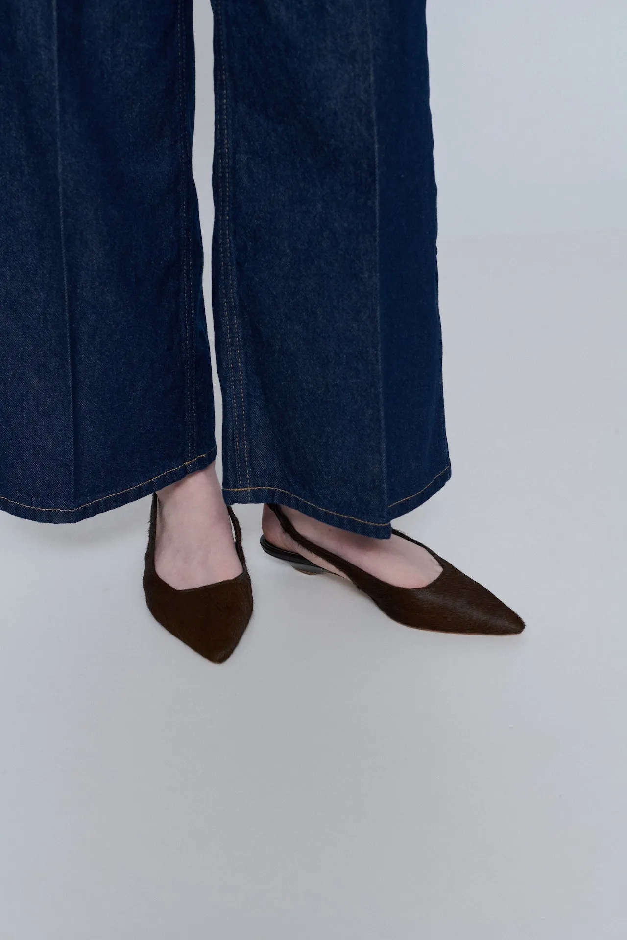 Harper Slingback Flats in Chocolate Calf Hair Flexible Padding Fair Day