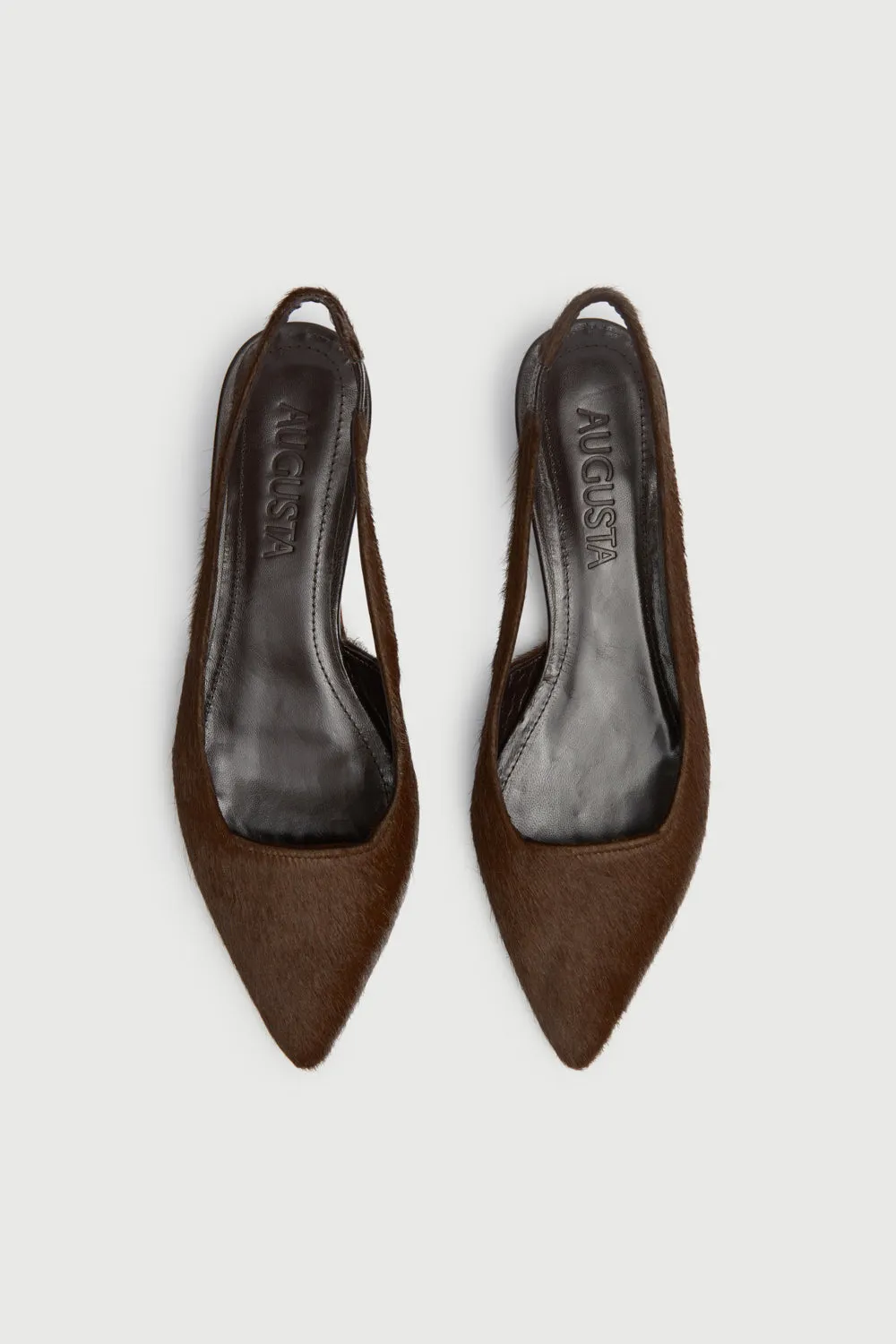 Harper Slingback Flats in Chocolate Calf Hair Easy Wear Footwear Sun View