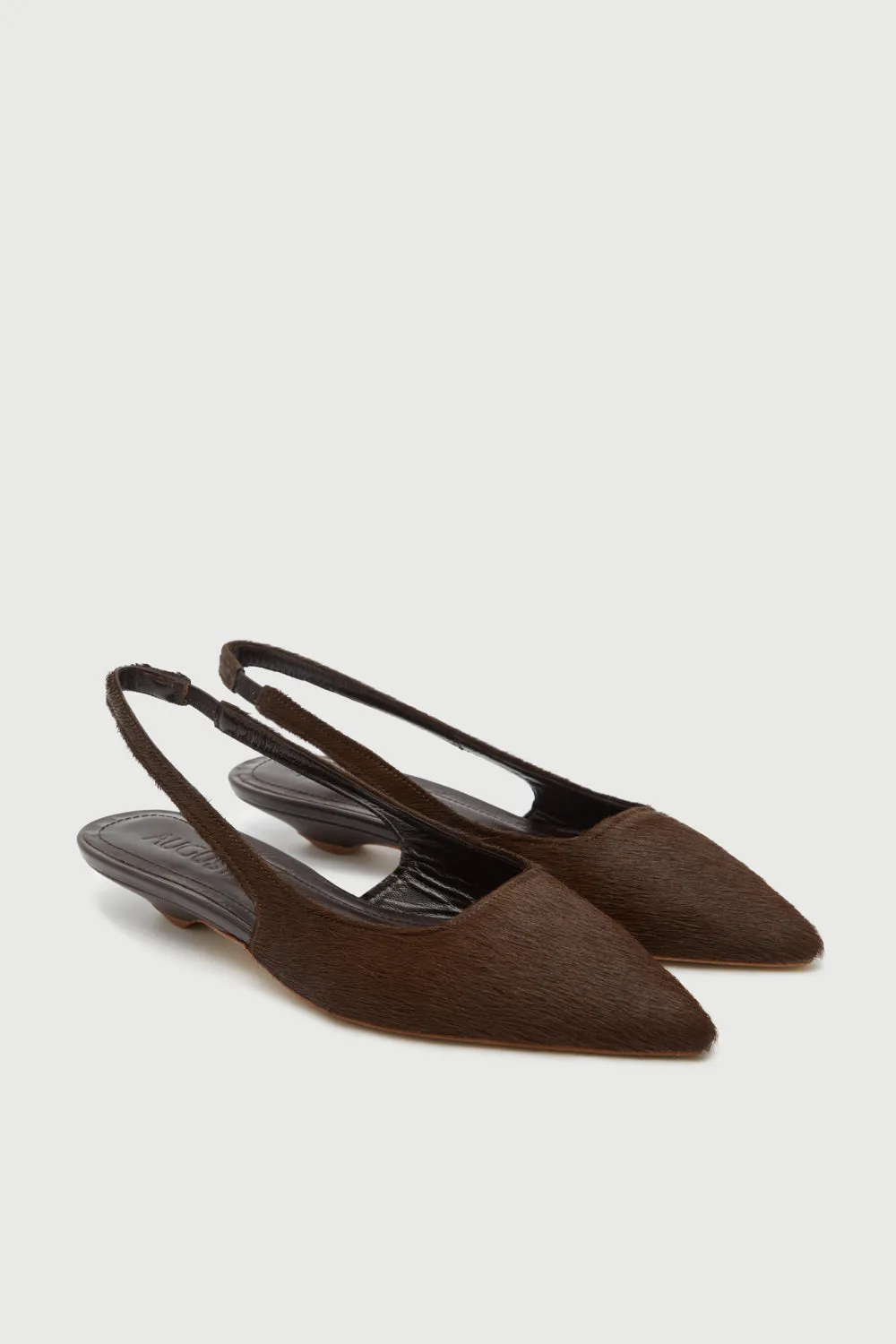 Harper Slingback Flats in Chocolate Calf Hair Zip Closure
