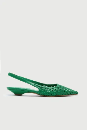 Harper Slingback Flats in Green Woven Leather All-season Shoes