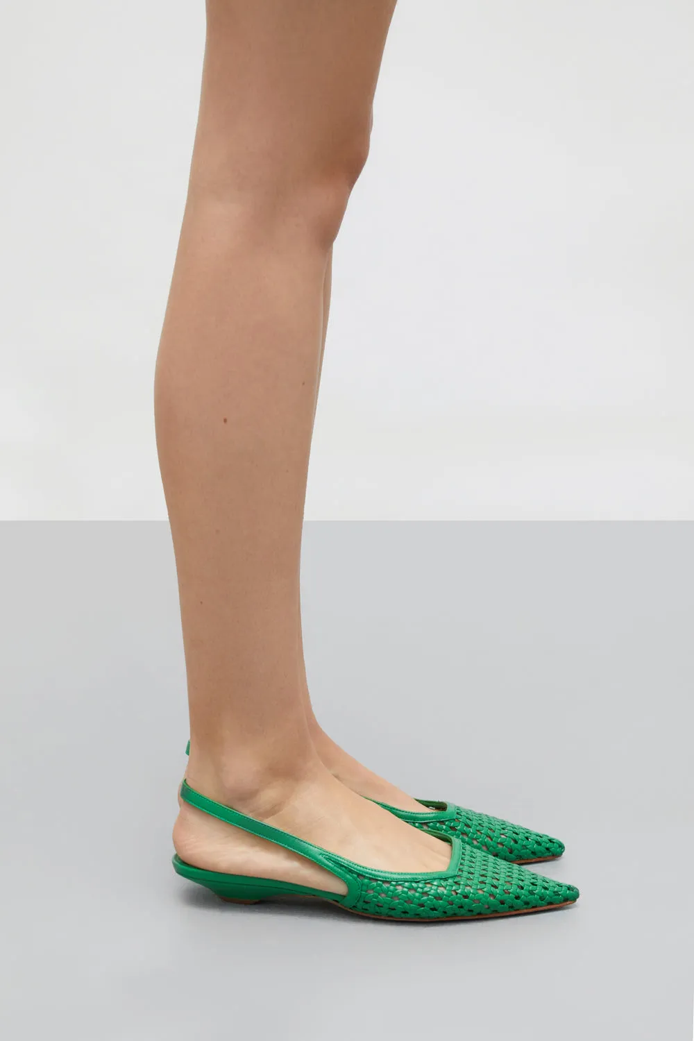 Harper Slingback Flats in Green Woven Leather Perfect Cushioning