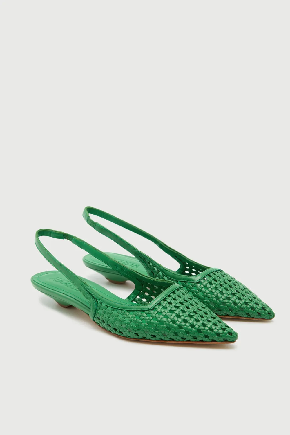Harper Slingback Flats in Green Woven Leather Relaxed Comfort
