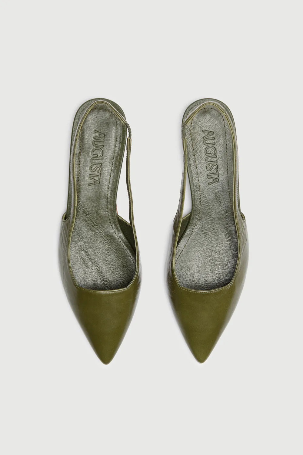 Harper Slingback Flats in Khaki Leather Mesh Cozy Walking Flats