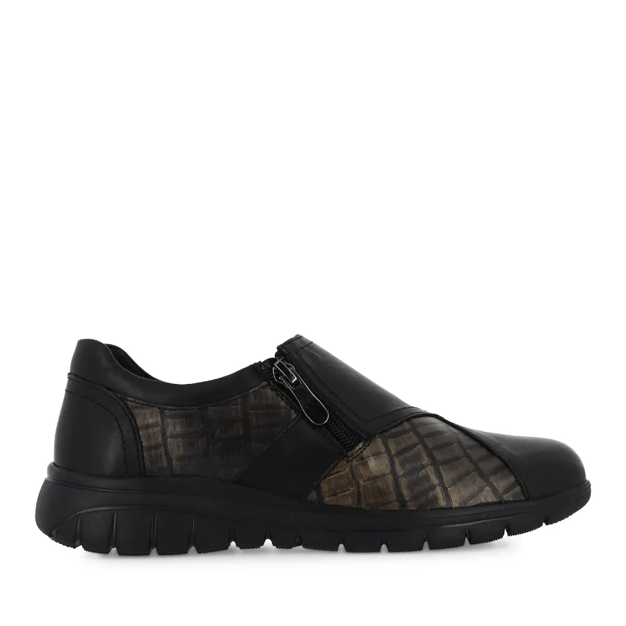 MERGER - BLACK/BRONZE LEATHER Harbor Step Cozy Footwear Style