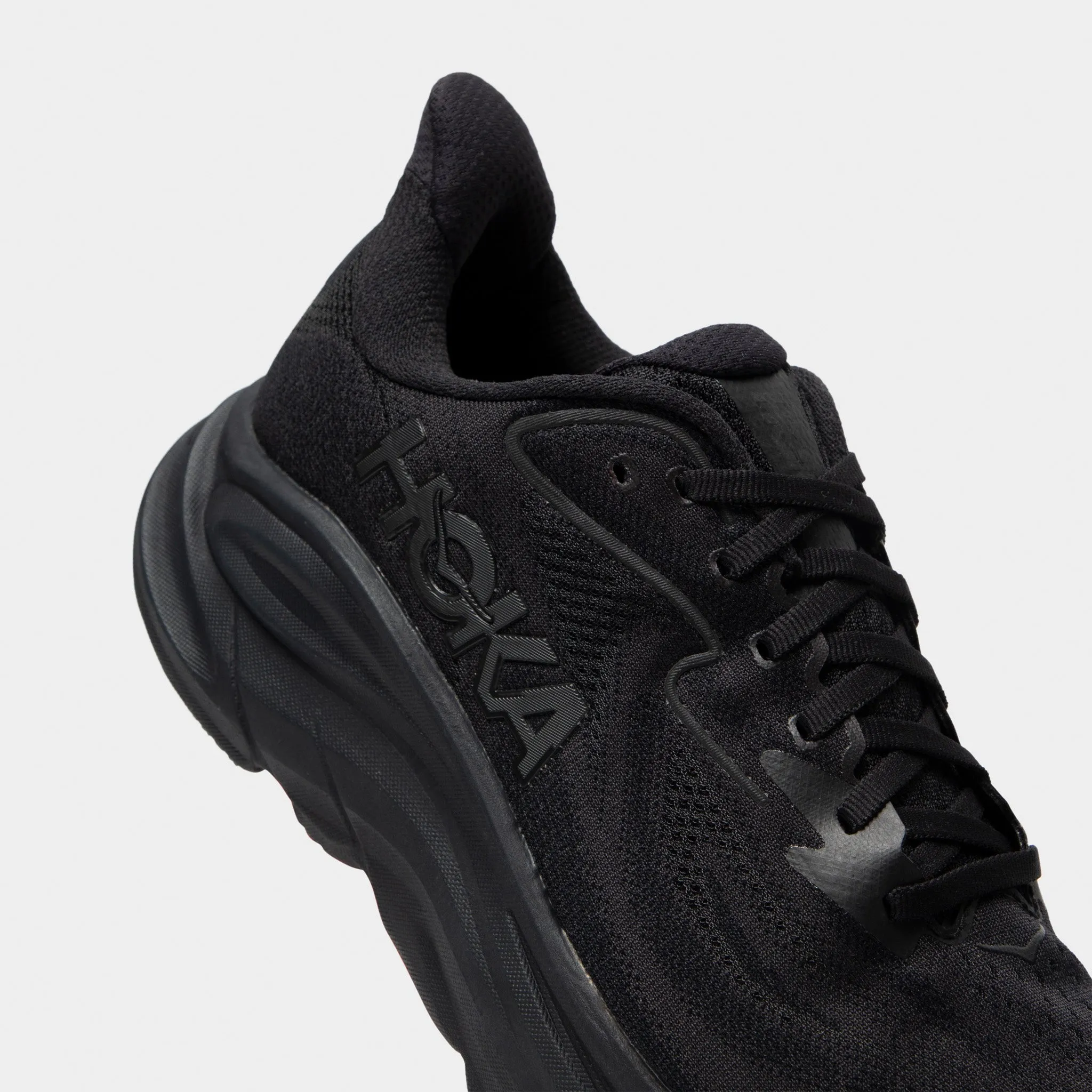 Hoka Clifton 10 Black / Black Leather Upper