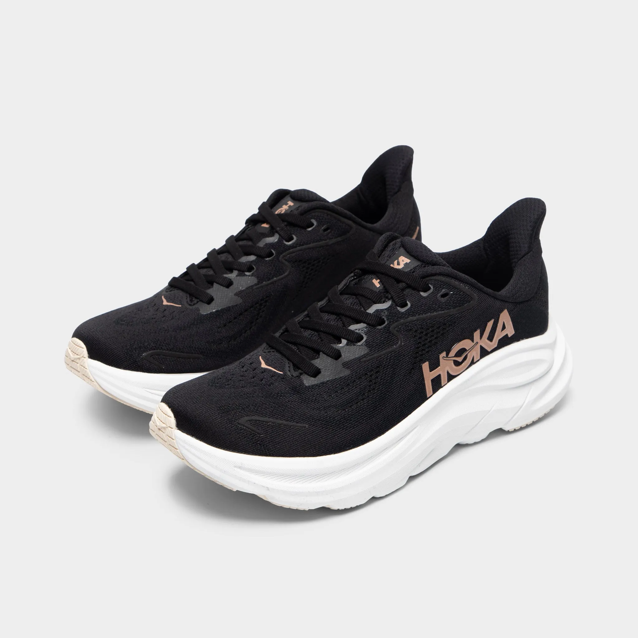 Quick Workout Hoka Women's Clifton 10 Black / White - Rose Gold