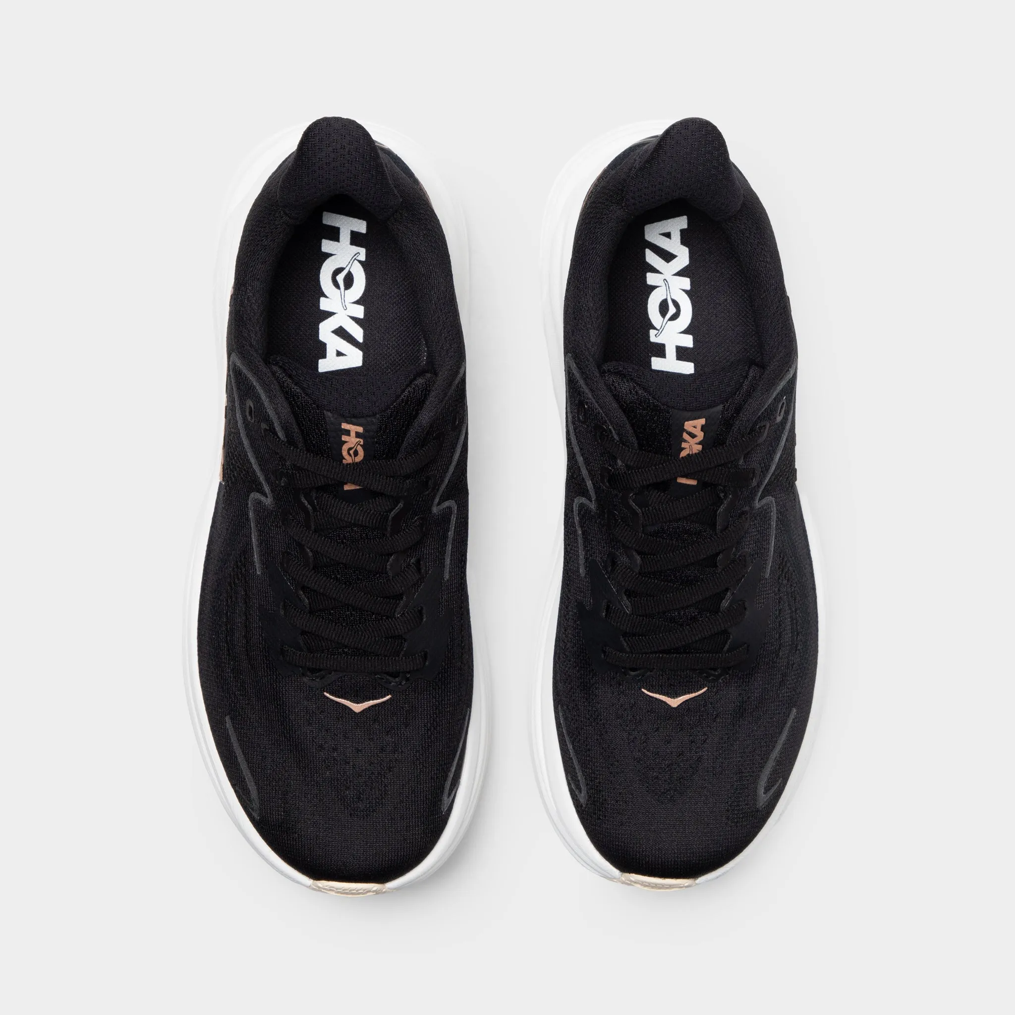 Hoka Women's Clifton 10 Black / White - Rose Gold warm weather