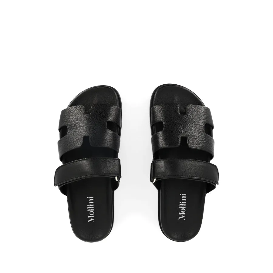 HOPES - BLACK BLACK LEATHER Quick Beach Footwear Comfy Relax Fit