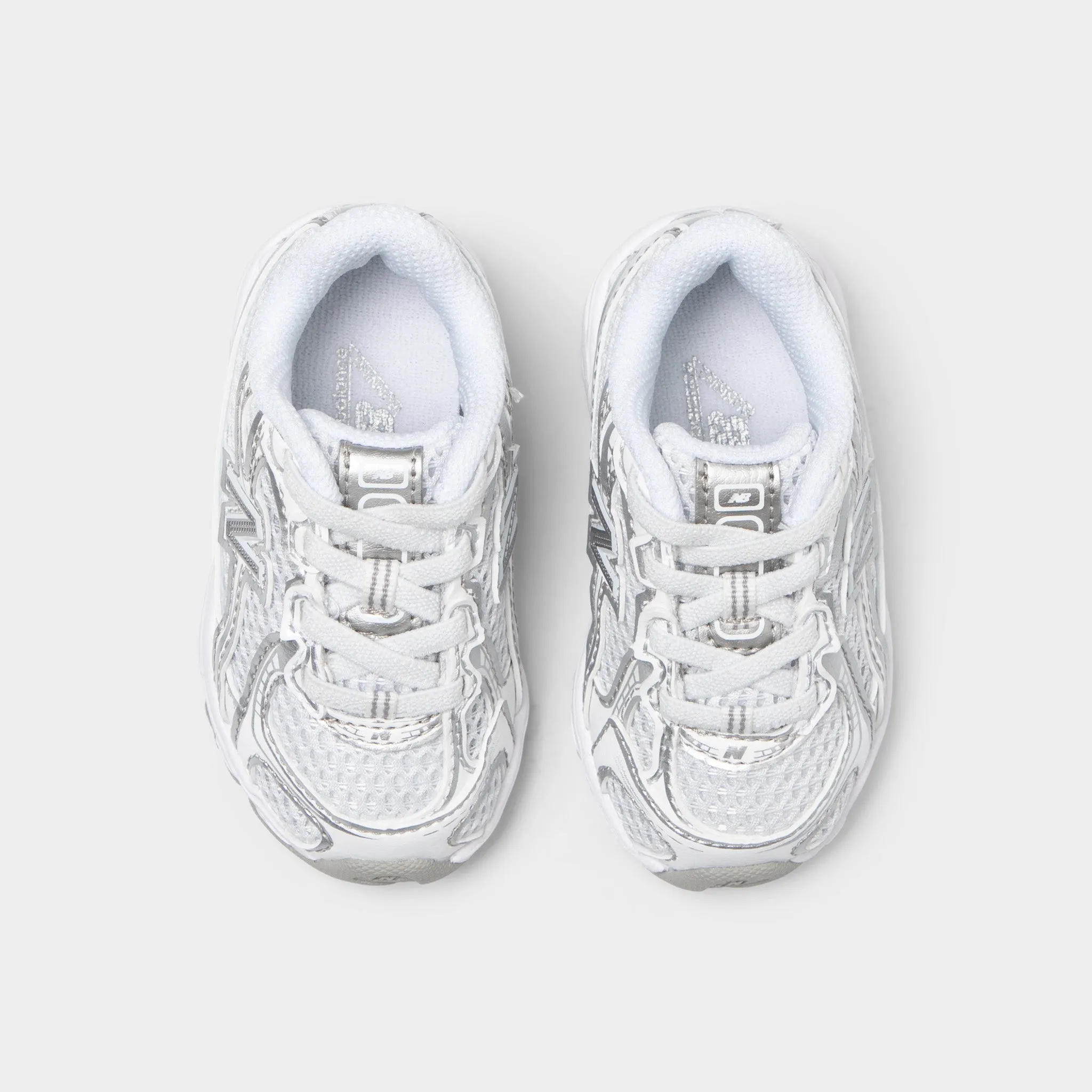 New Balance Infants' 740 White / Silver Metallic Anti Slip Tread Design Torsional Stability Frame
