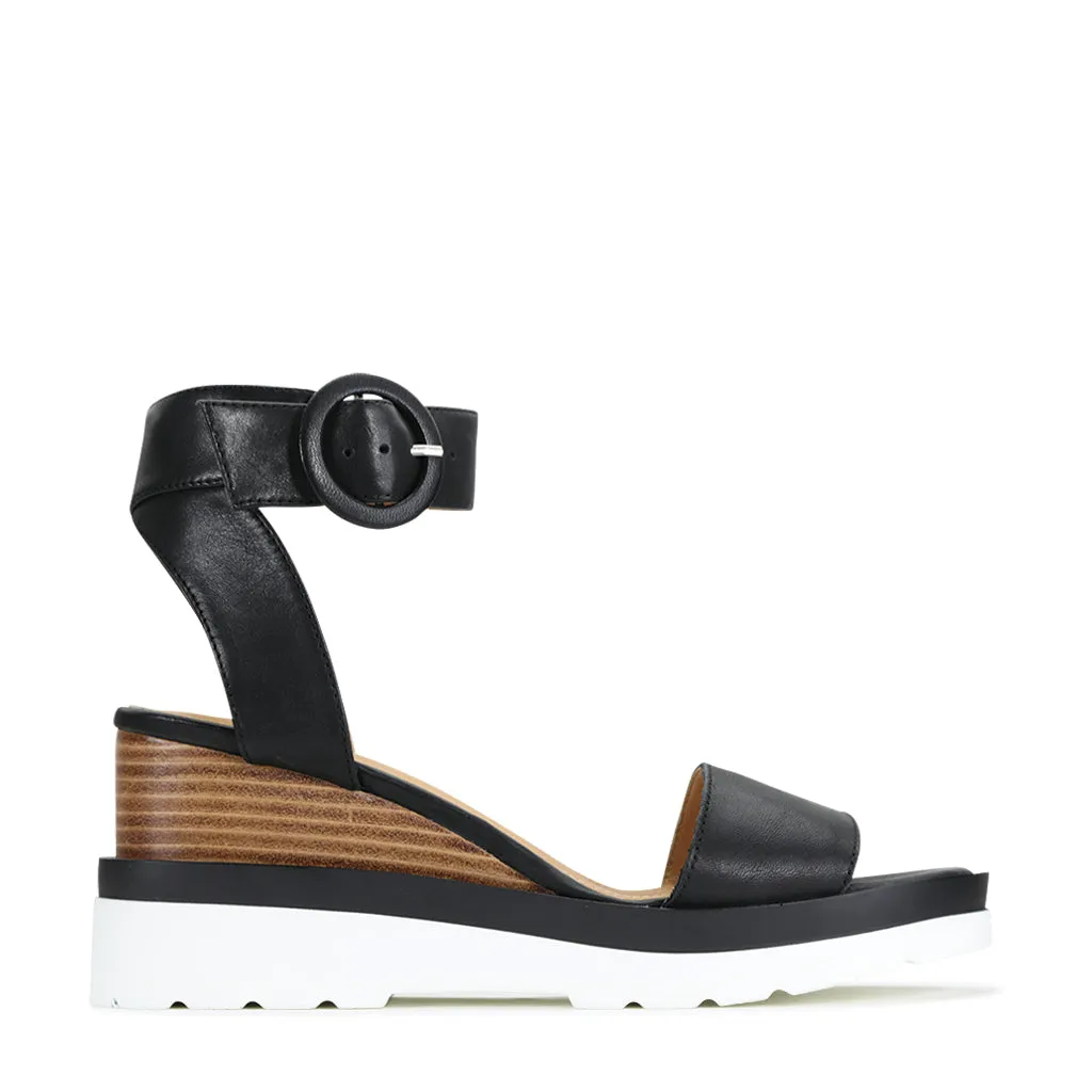 Odor Control Footwear Joey2 LEATHER STACK WEDGE SANDALS