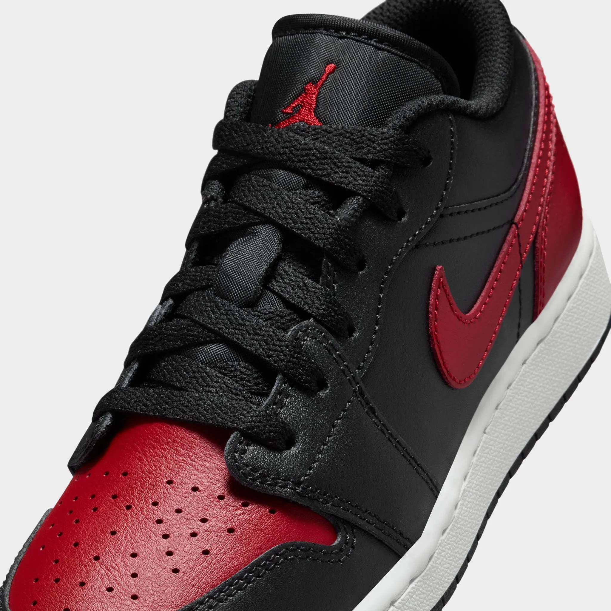 Mid Top Style Tension Adaptive Lacing Jordan 1 Low GS Black / Varsity Red - Summit White