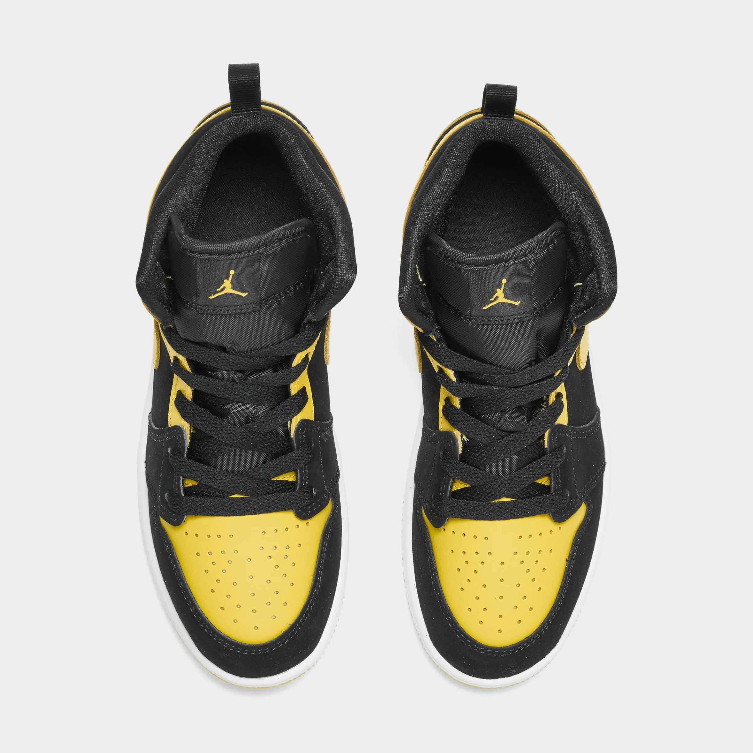Jump Performance Shoes Abrasion Resistant Overlay Jordan 1 Mid PS Black / Varsity Maize - White