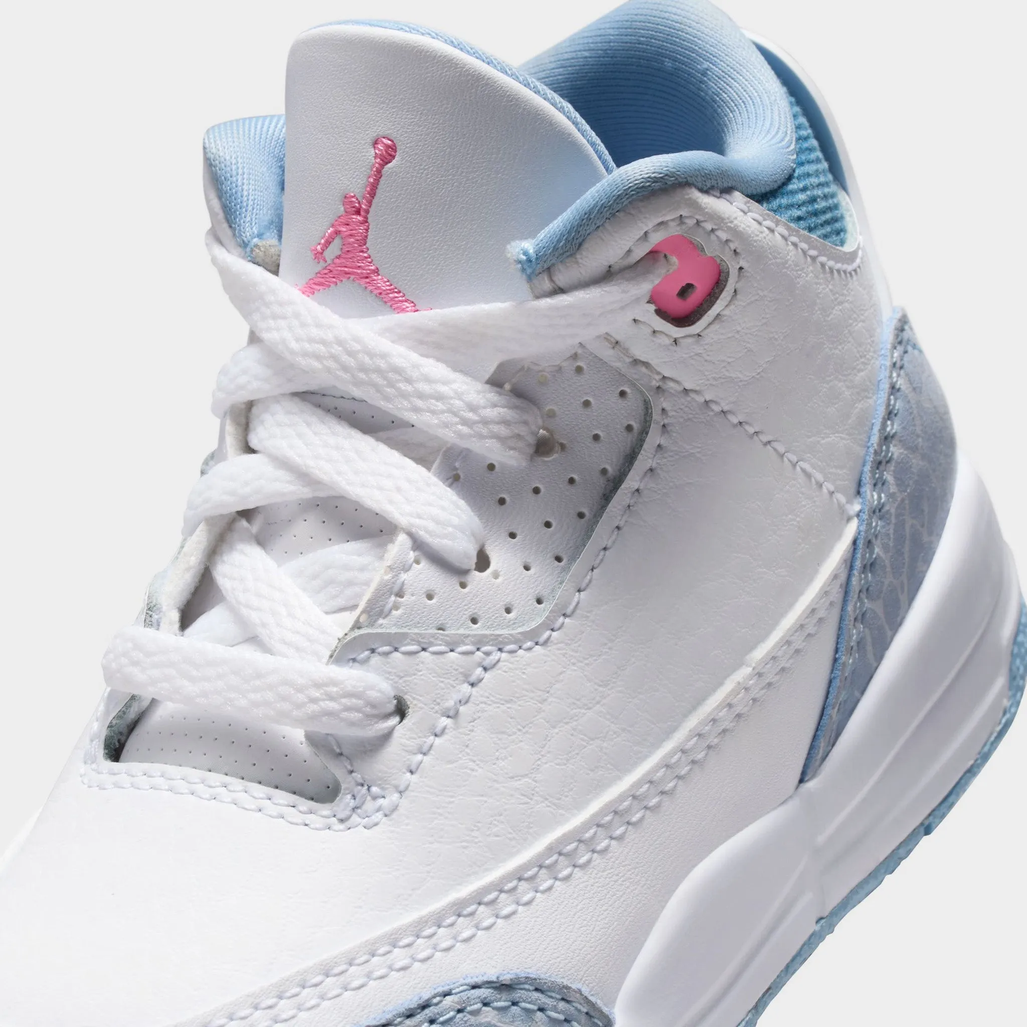 Durable Gear Abrasion Resistant Construction Jordan 3 Retro TD White / Pink Glow - Cobalt Bliss