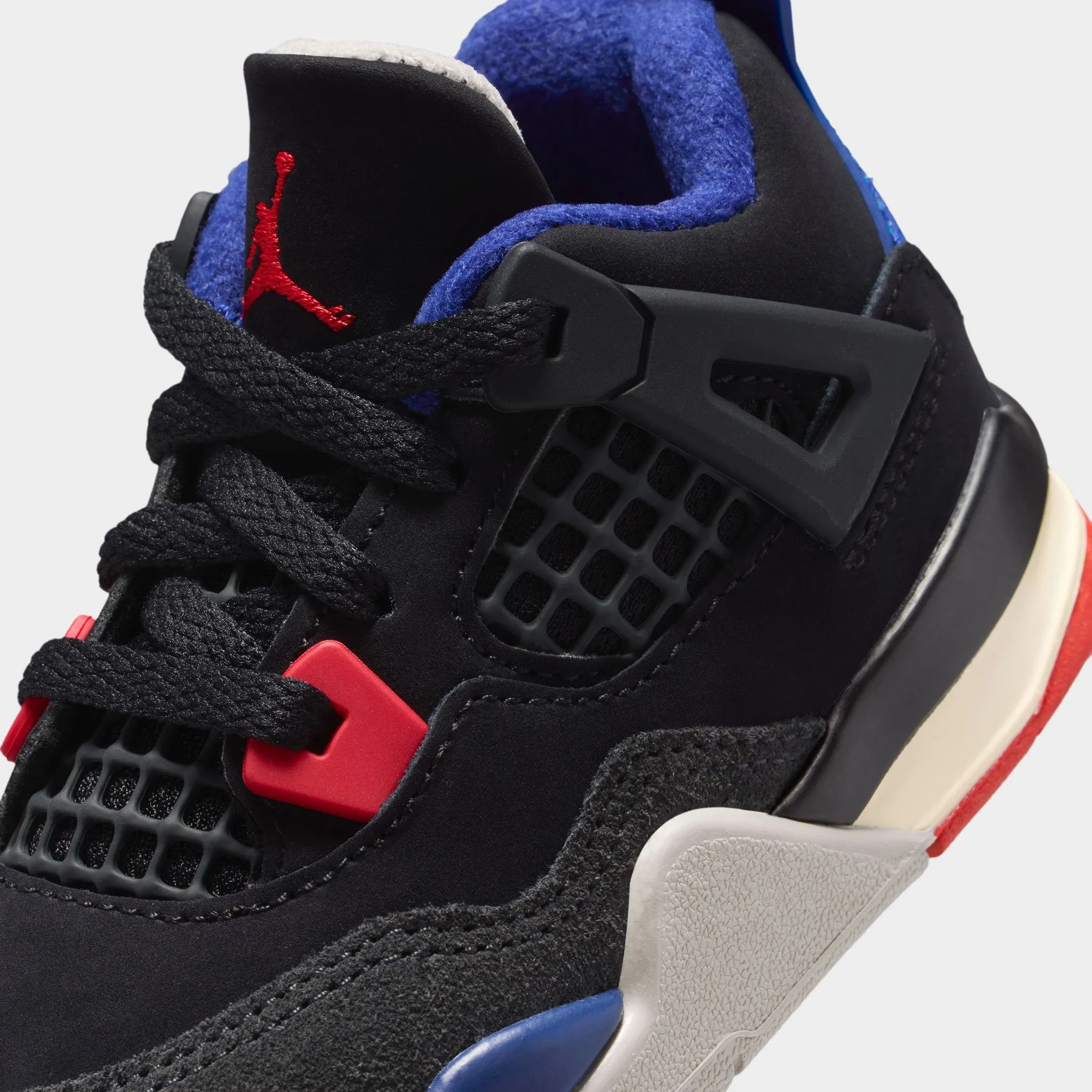 Jordan 4 Retro TD Black / Fire Red - Deep Royal Blue Rocker Sole Tech Thermo Regulating Fabric