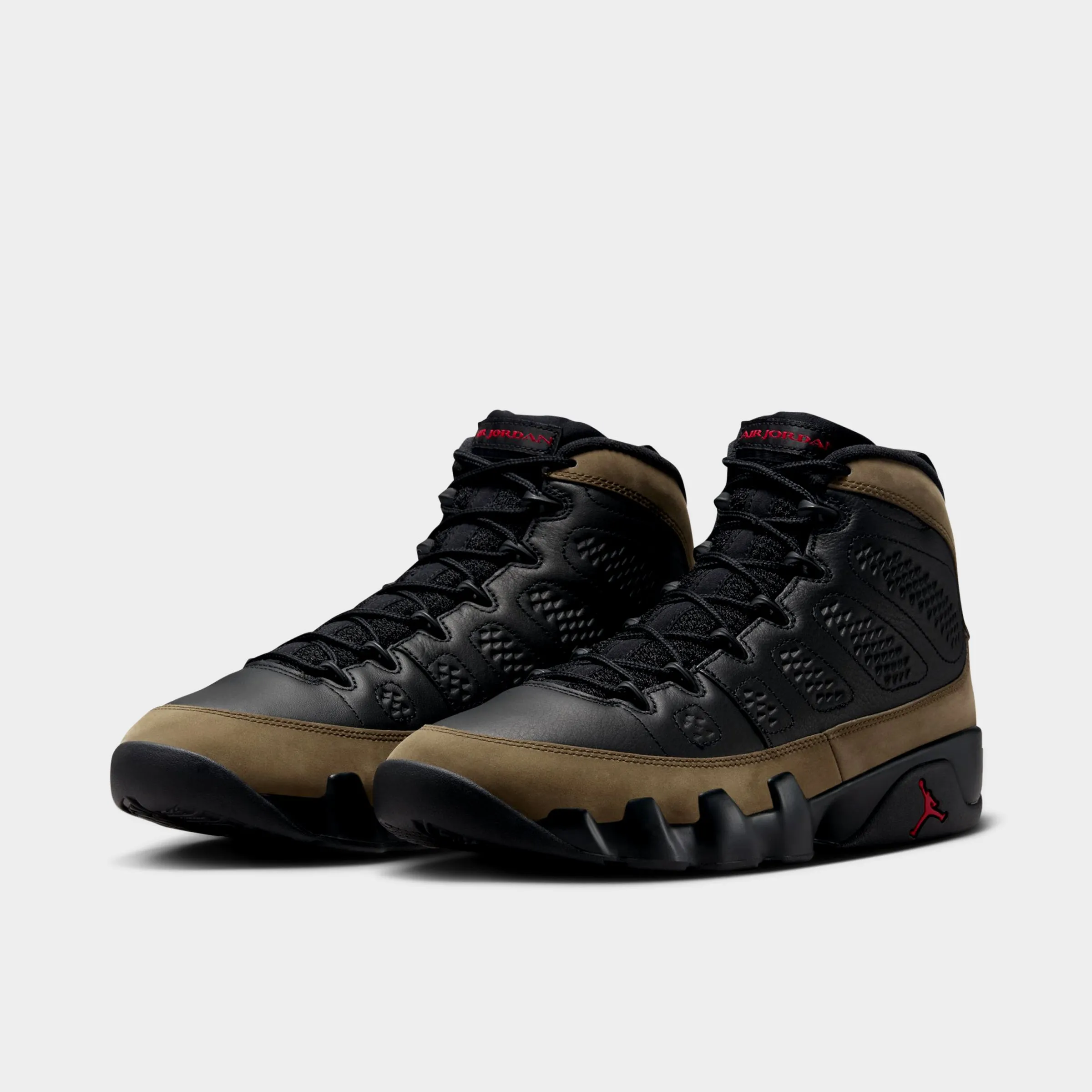 Jordan 9 Retro Black / True Red - Light Olive Sporty arch