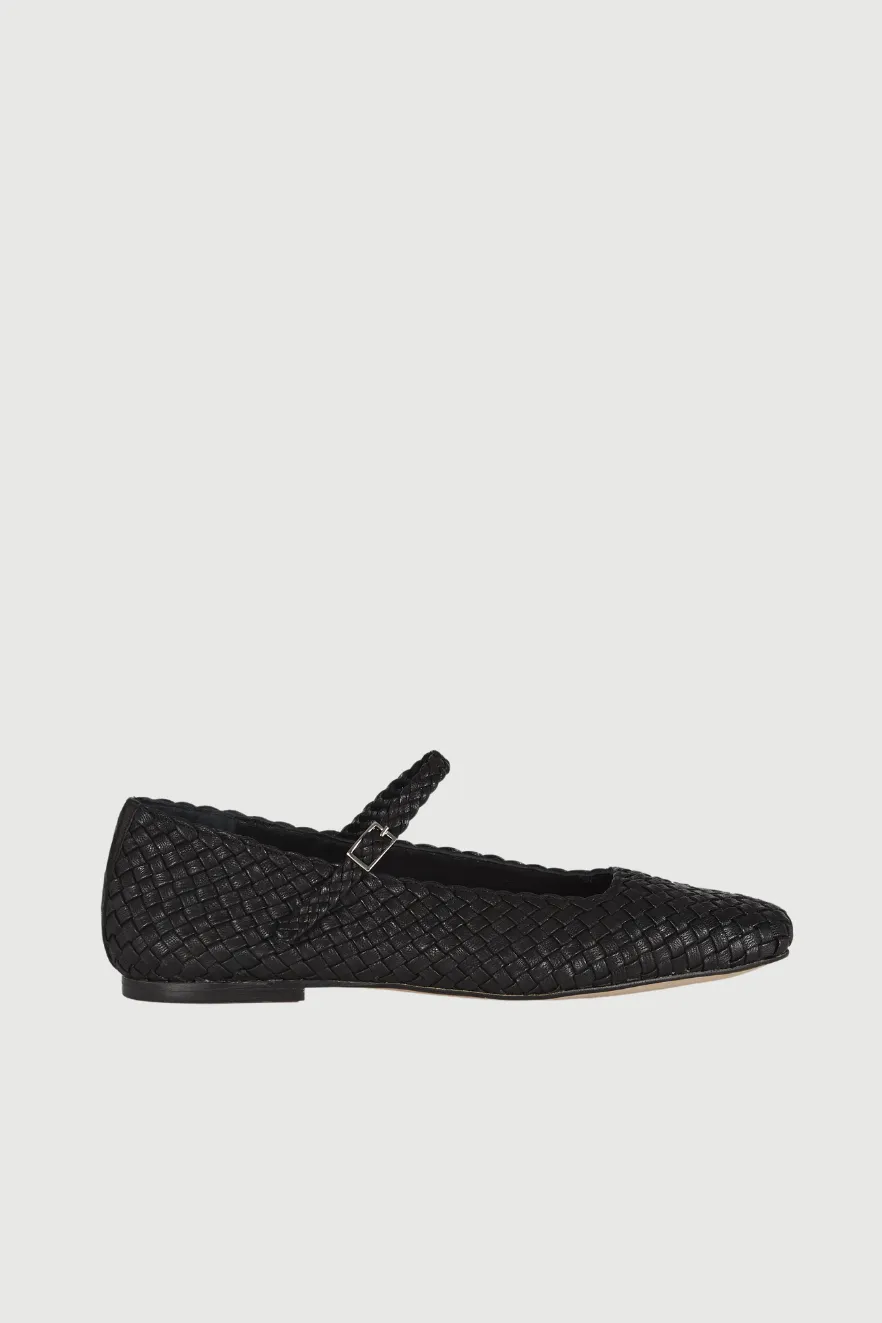 Julieta Mary Janes in Black Braided Leather Trendy Comfortable Waist