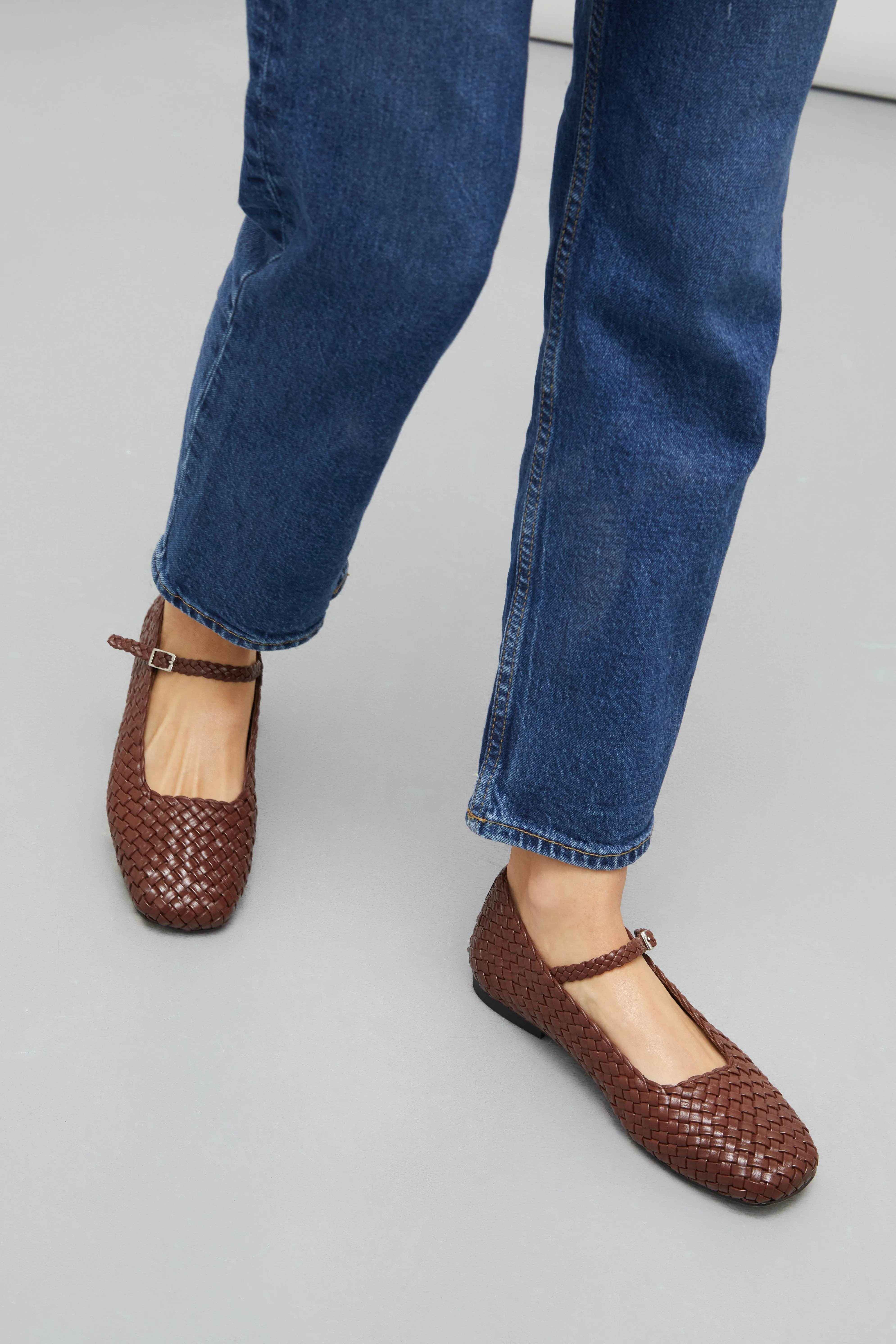 Julieta Mary Janes in Chocolate Braided Leather Hidden pockets