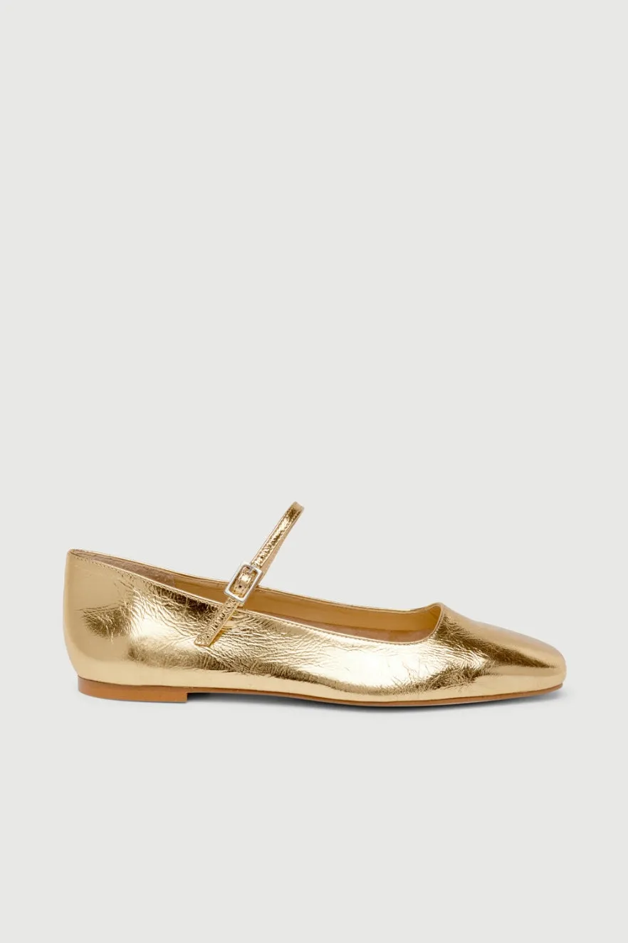Julieta Mary Janes in Gold Leather Silky