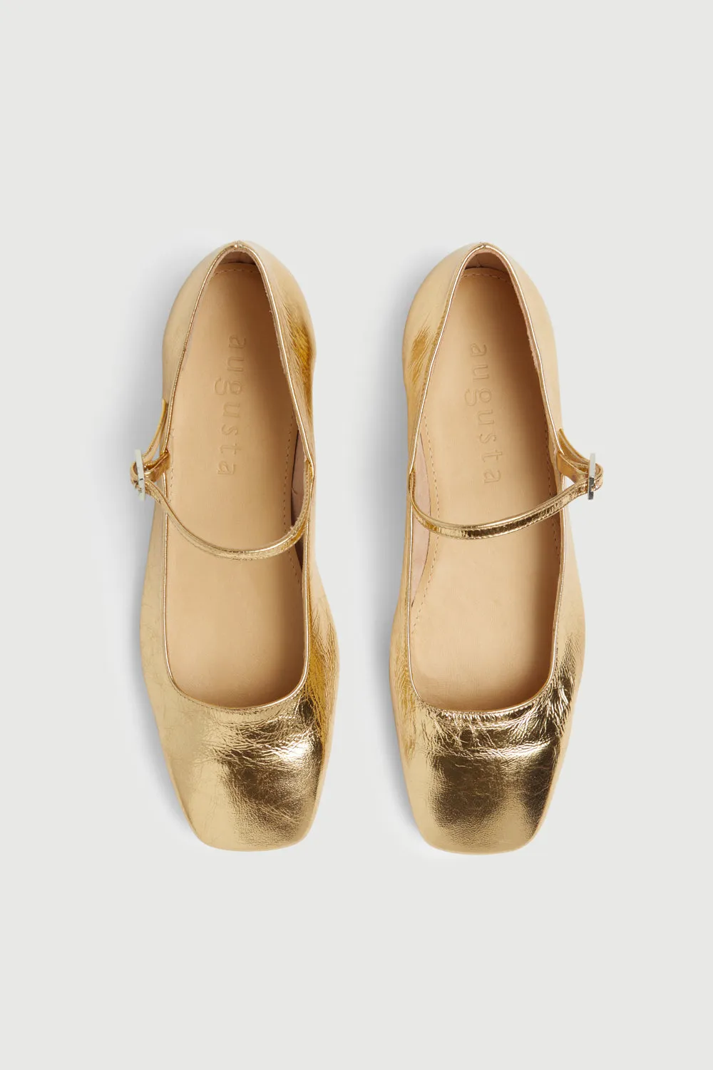 Julieta Mary Janes in Gold Leather Anti Wrinkle
