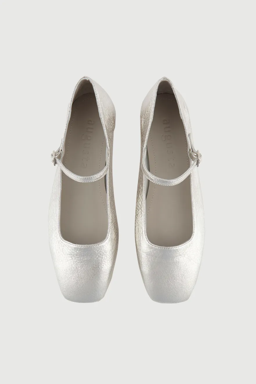 Julieta Mary Janes in Silver Leather ShockAbsorbing