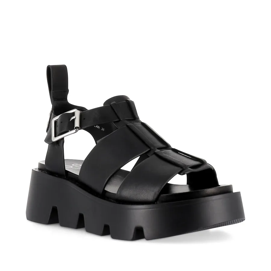 KAILAN - BLACK LEATHER Smooth Lining Thick sole
