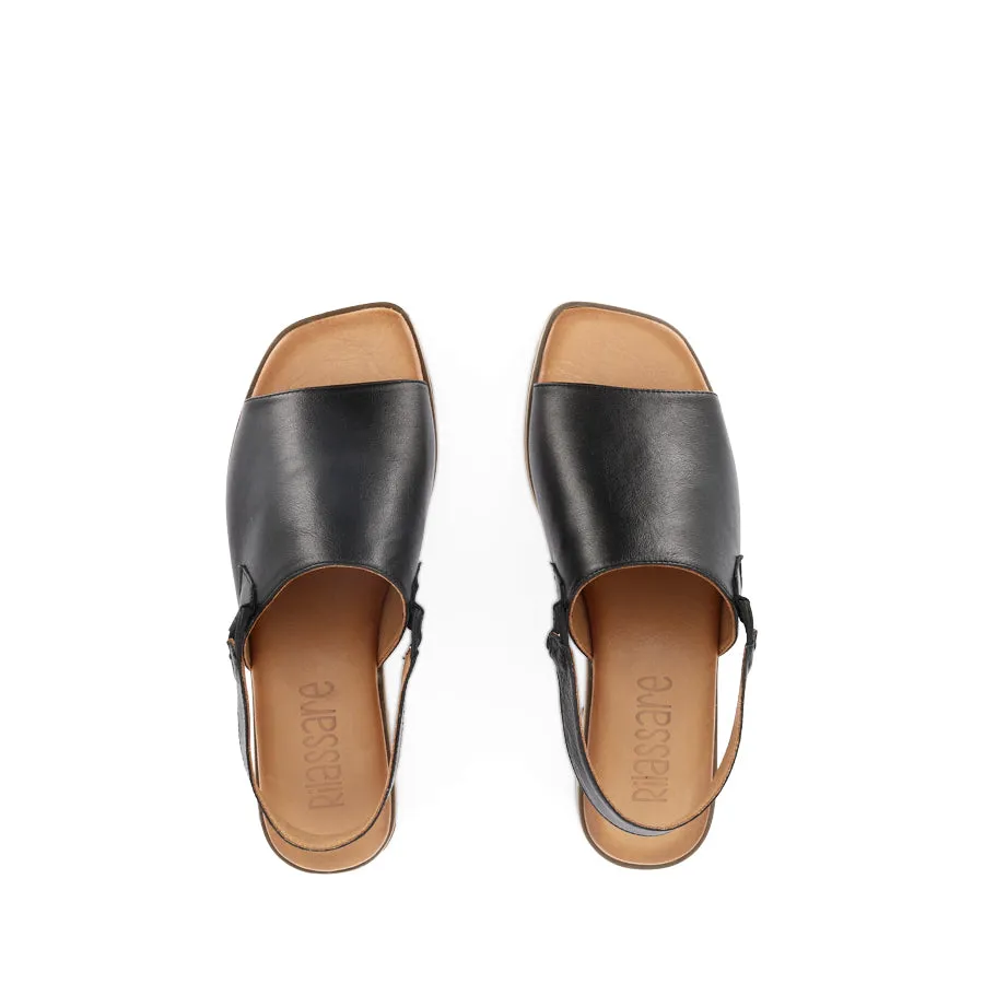 LAUNCH - BLACK LEATHER Sandal Buckles Wraparound Design