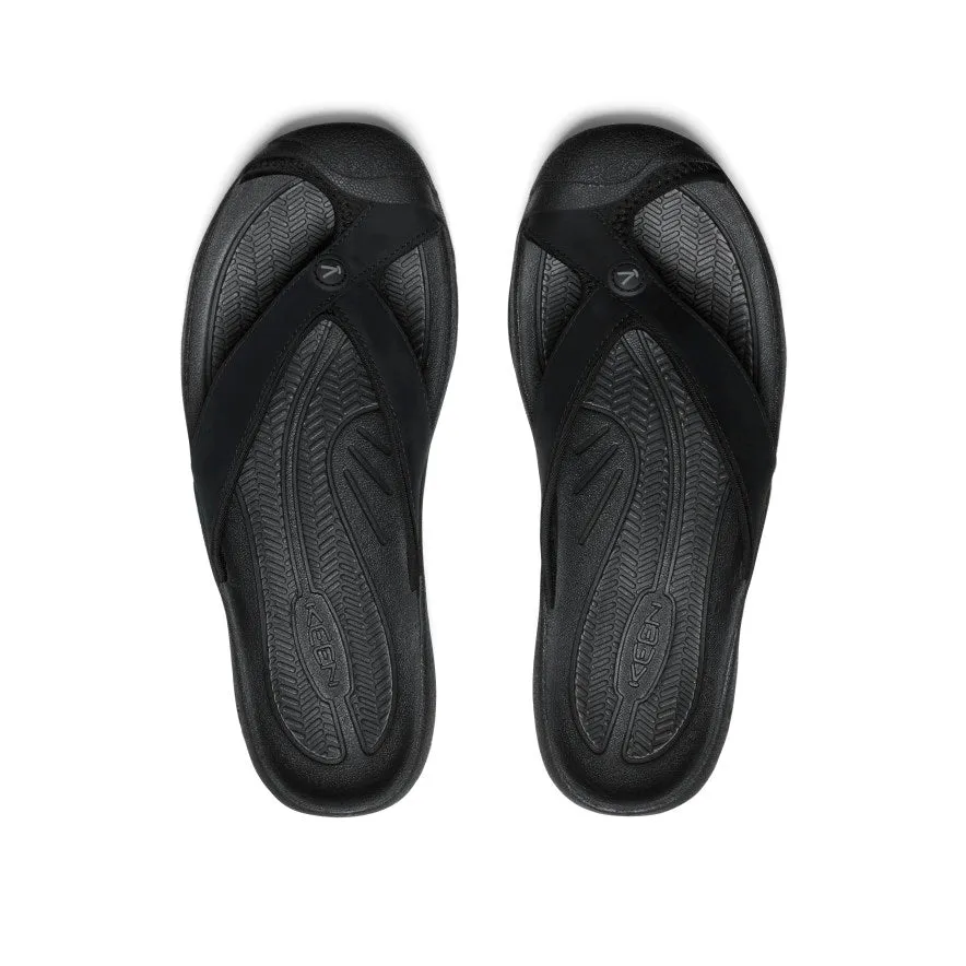 Men's Waimea Leather Flip-Flop  |  Black/Black waterproof user padded sole