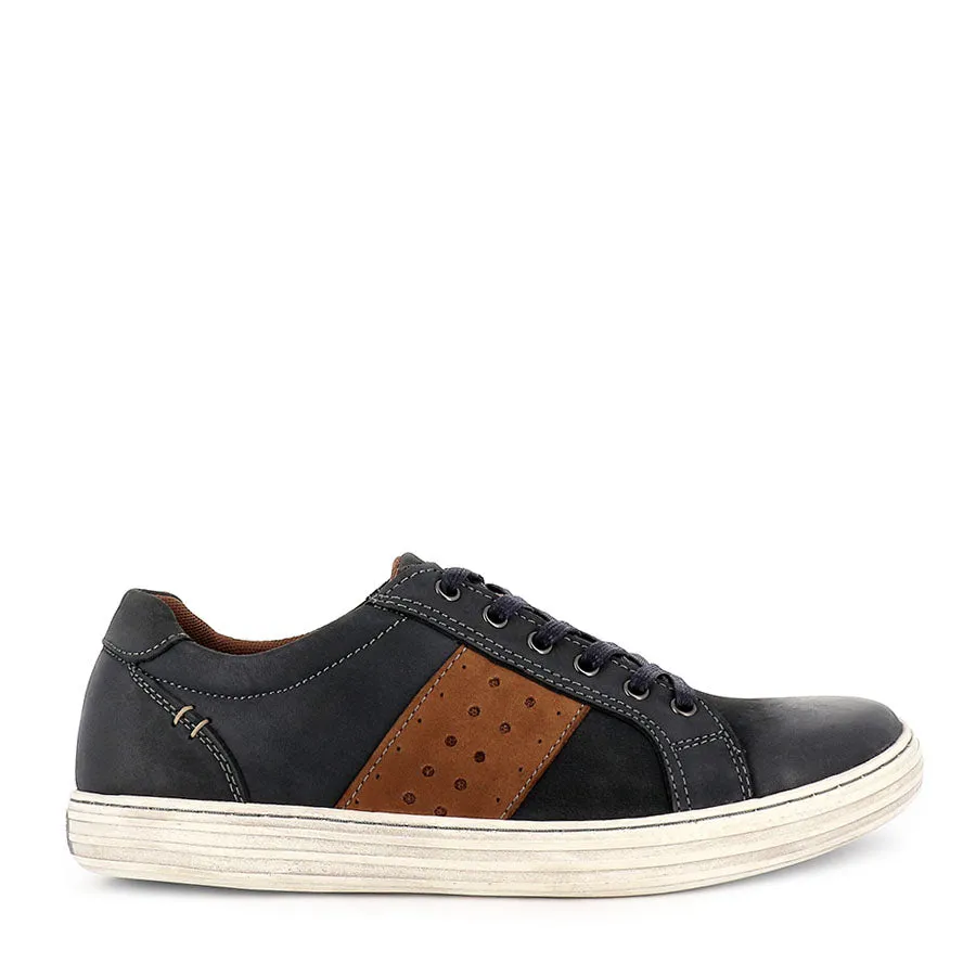 LENNOX - NAVY/TAN LEATHER Free Flex Groove Design Easy Travel