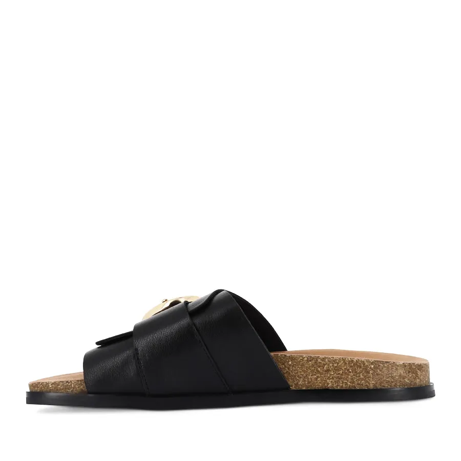 NABEELA - BLACK LEATHER Cozy Sandal