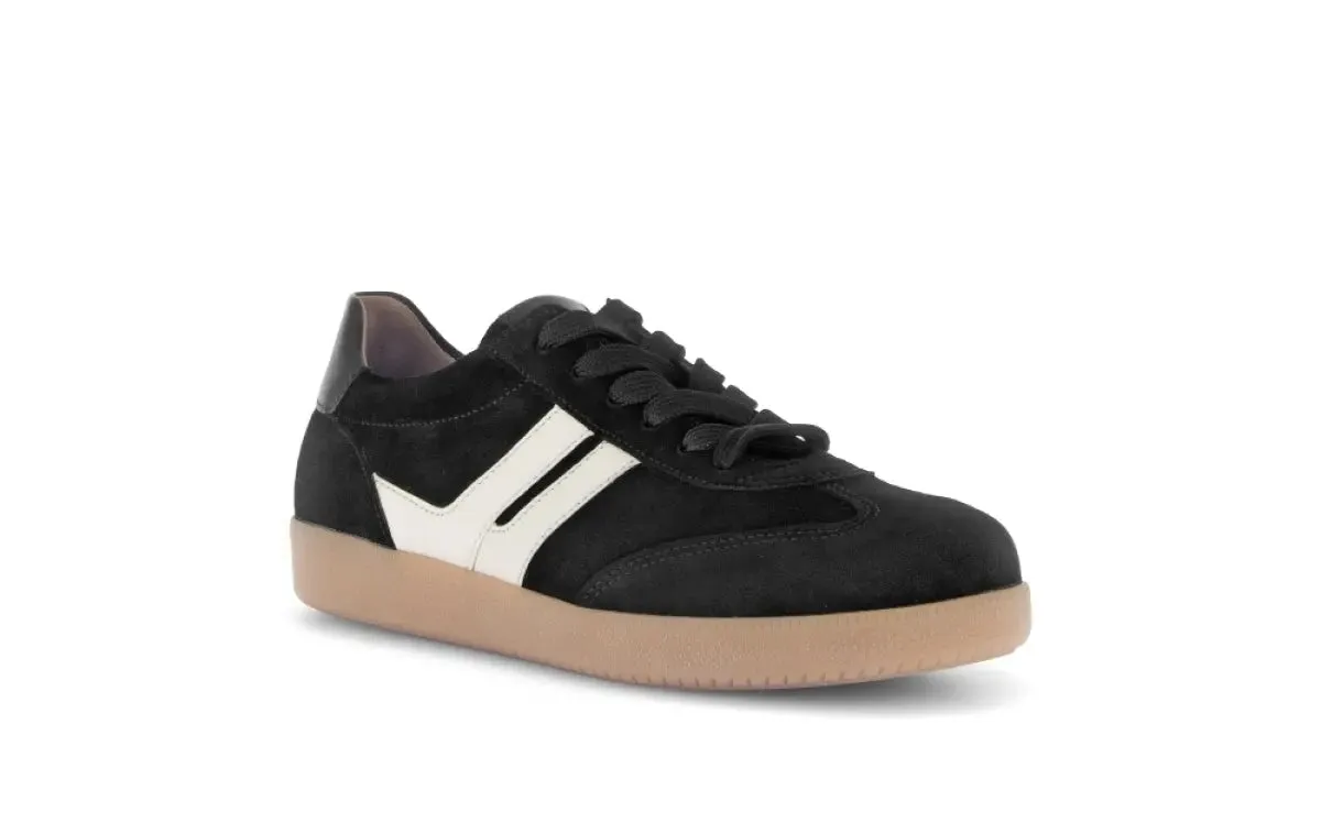 GABOR 7330017 VELOUR SNEAKER - BLACK Wide Path Cushioned Footbed