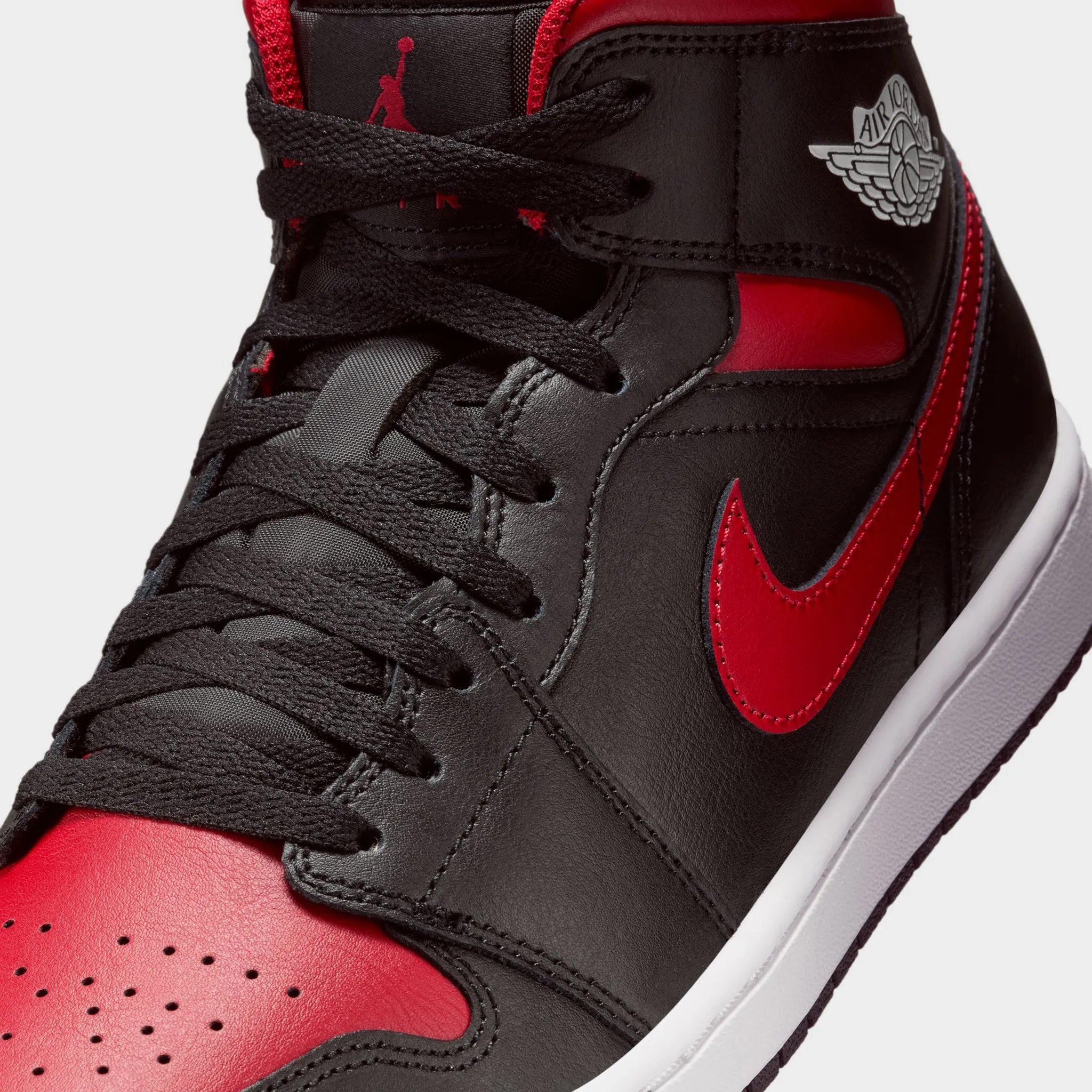 Jordan 1 Mid Black / Varsity Red - Summit White Classic Design Shock   Absorbing Midsole