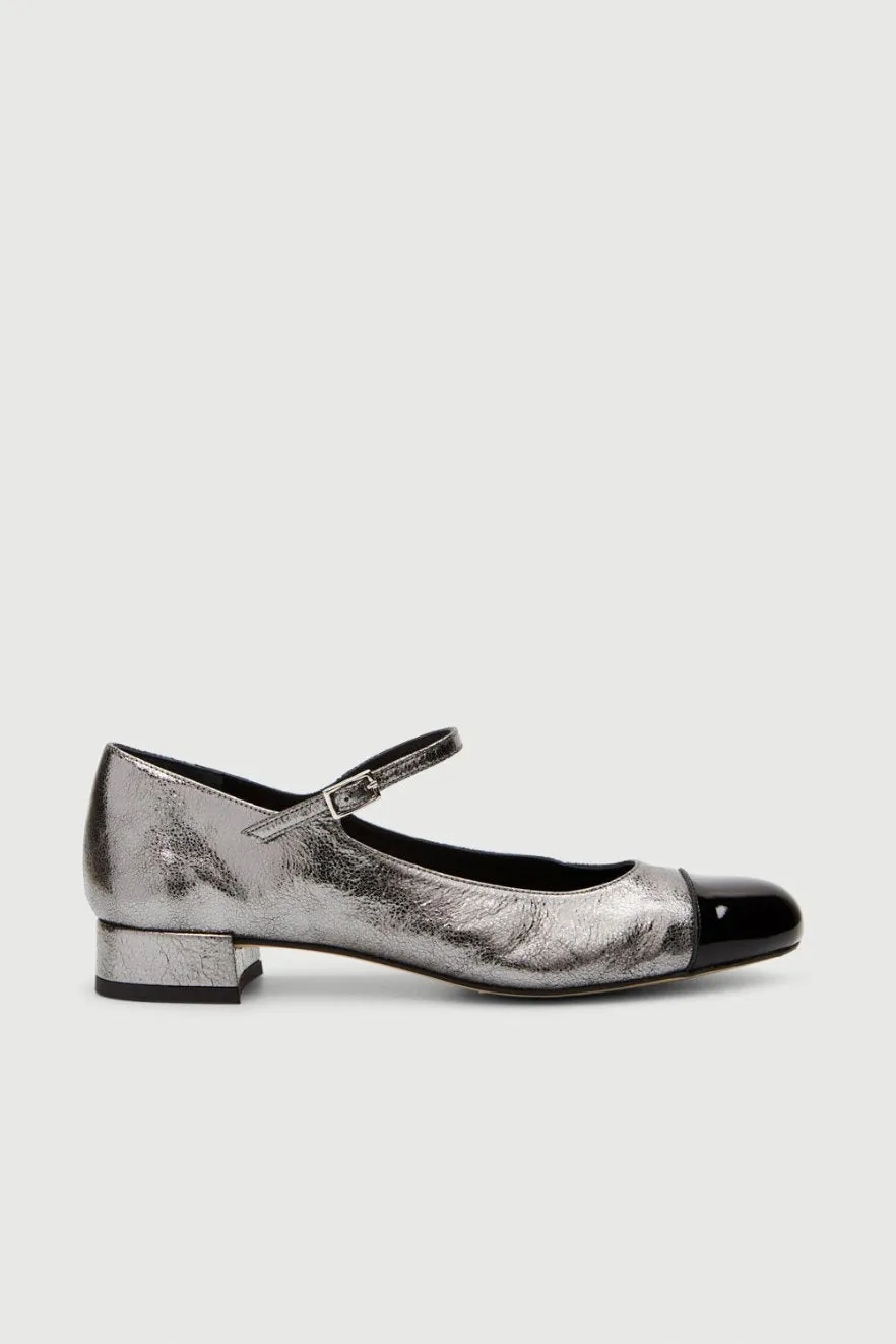 Thin Straps Comfort support Lola Mary Janes in Charcoal-coloured Metallic Leather