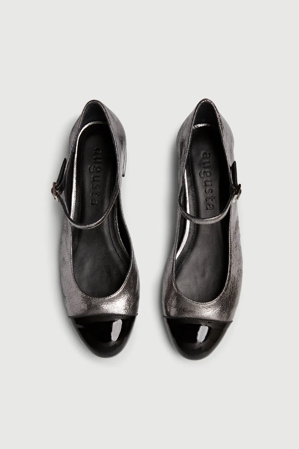 Lola Mary Janes in Charcoal-coloured Metallic Leather Wear   Resistant