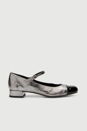 Thin Straps Comfort support Lola Mary Janes in Charcoal-coloured Metallic Leather