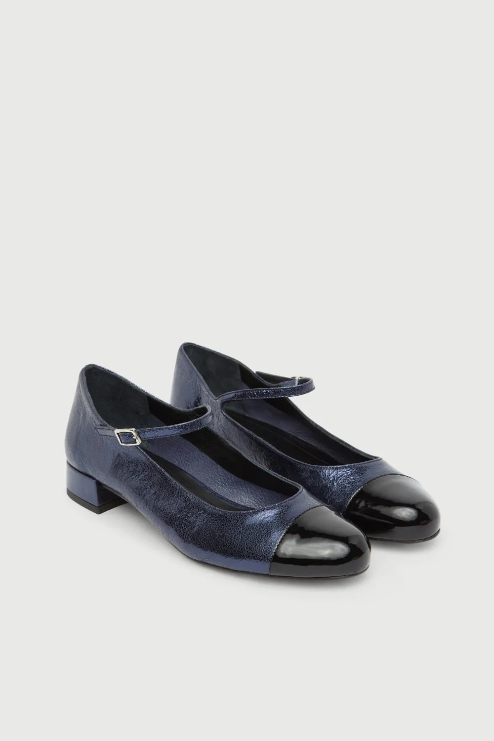 Lola Mary Janes in Ocean-coloured Metallic Leather Heat resistant