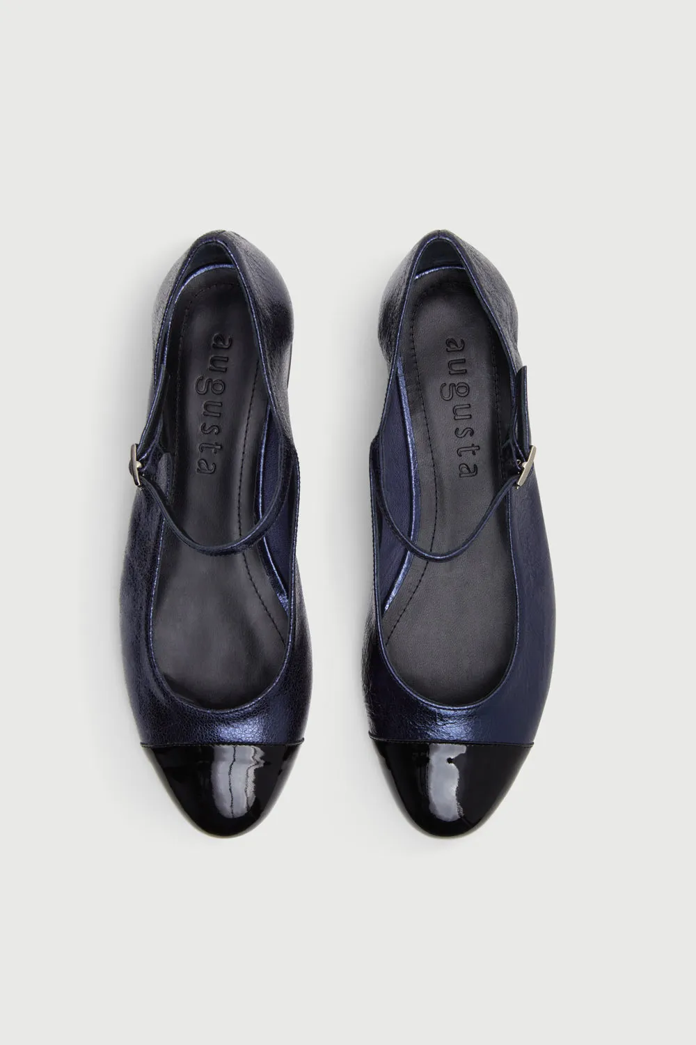 Stylish Look Comfortable Backing Lola Mary Janes in Ocean-coloured Metallic Leather