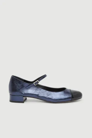 Lola Mary Janes in Ocean-coloured Metallic Leather Comfortable Waist Ties