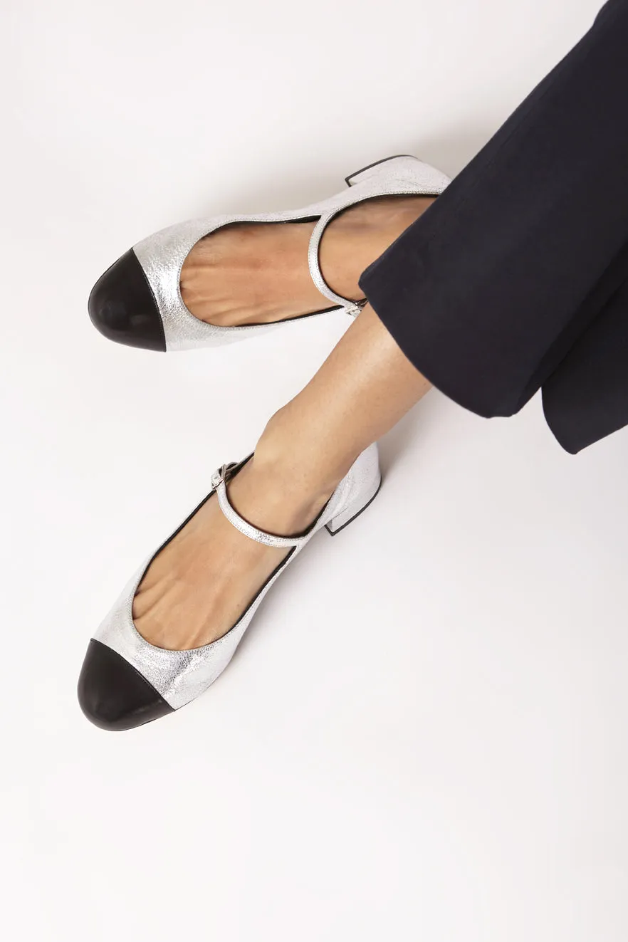 Adaptive Lola Mary Janes in Silver Leather