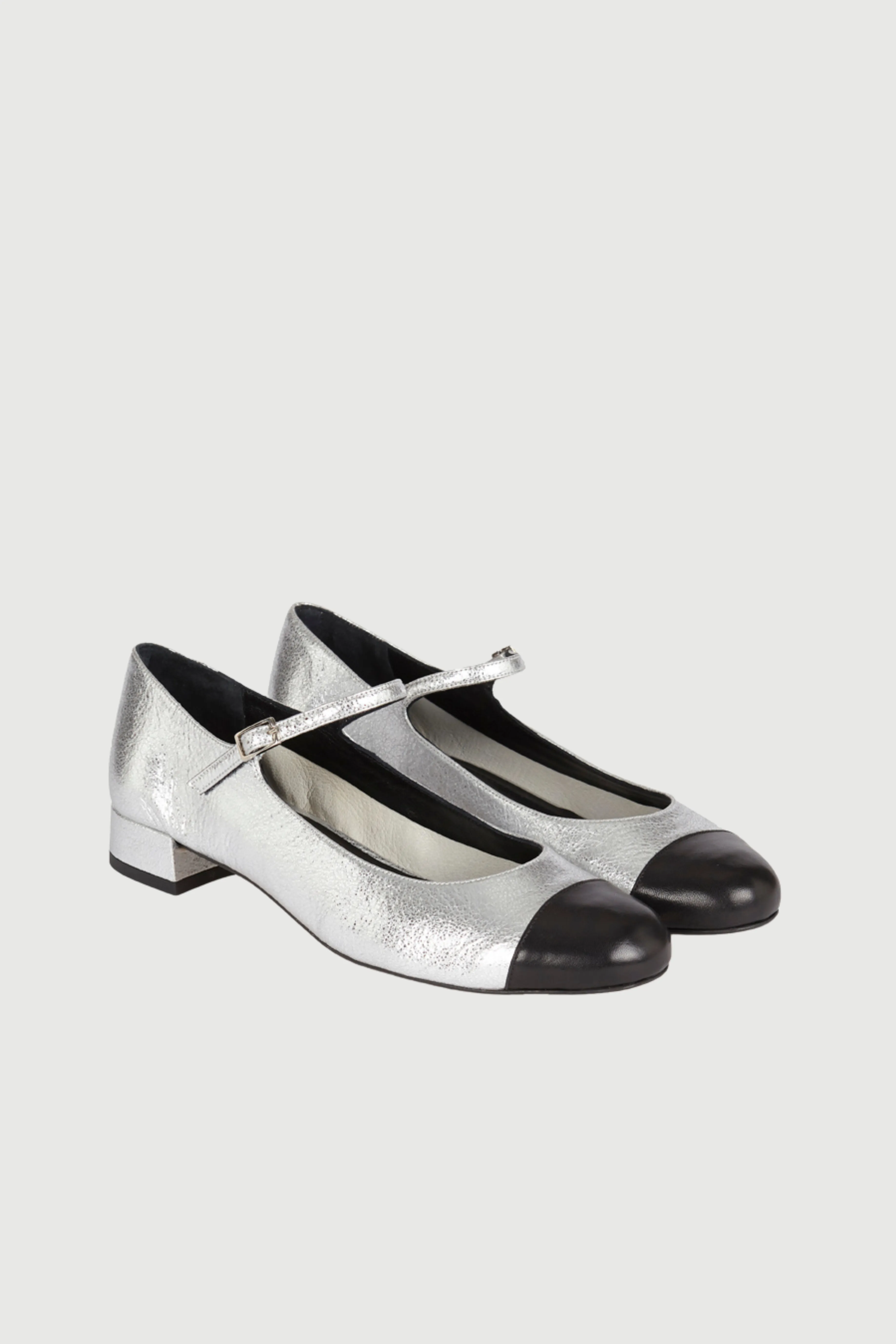 ShockAbsorbing Comfort support Lola Mary Janes in Silver Leather