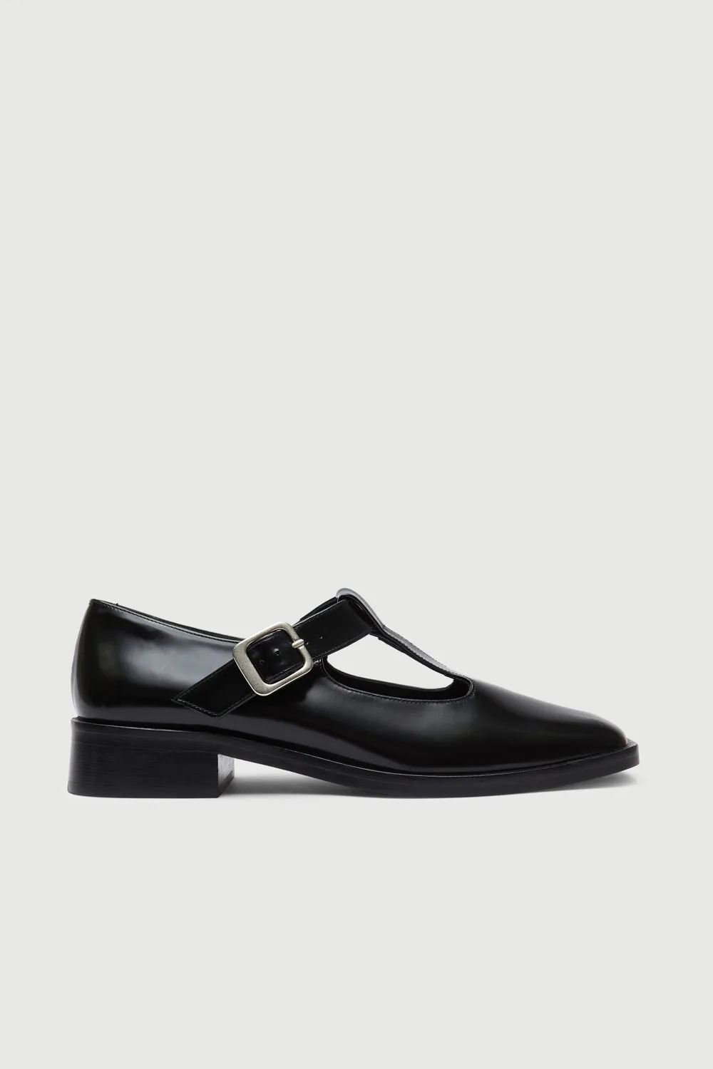 Lucy T-Bar in Black Leather Casual Walk Air Steps