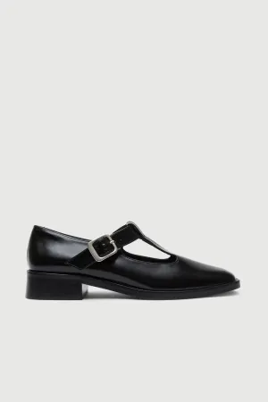 Lucy T-Bar in Black Leather Casual Walk Air Steps