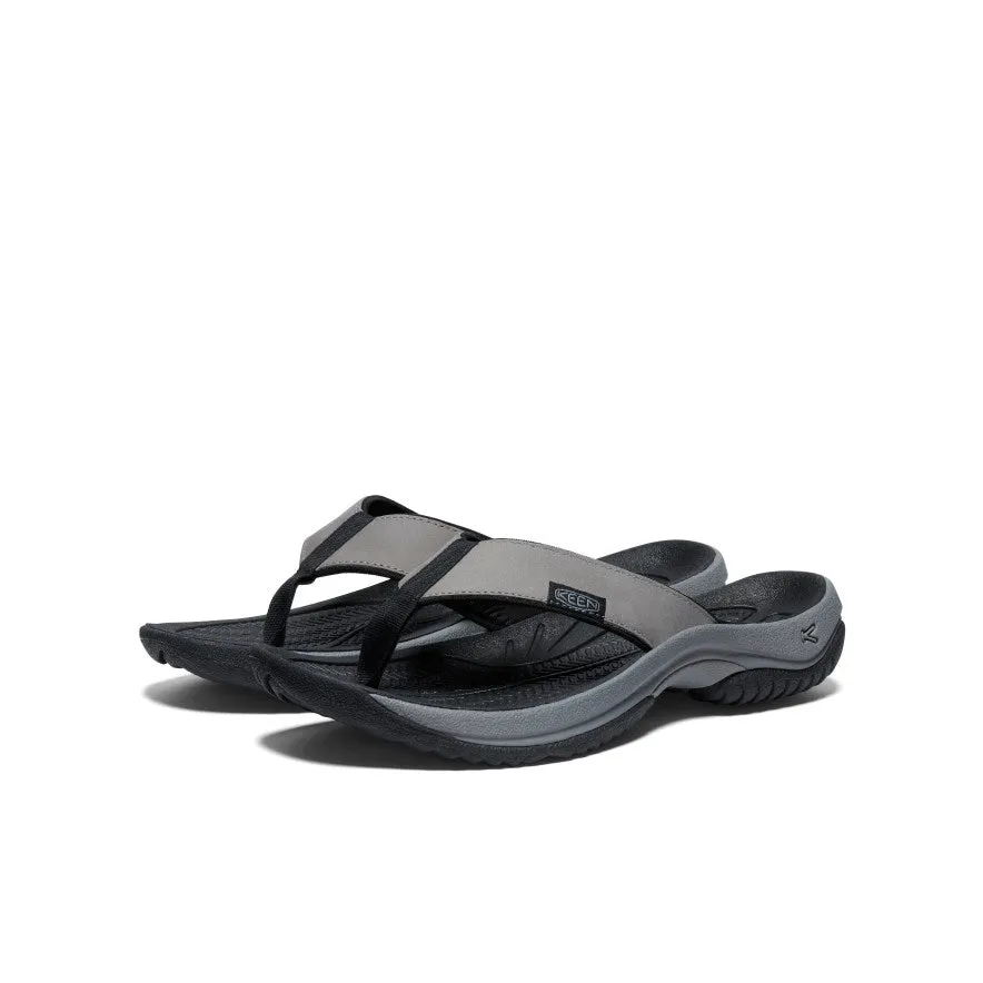 foldability - level All-weather lining Men's Kona Leather Flip-Flop  |  Steel Grey/Black