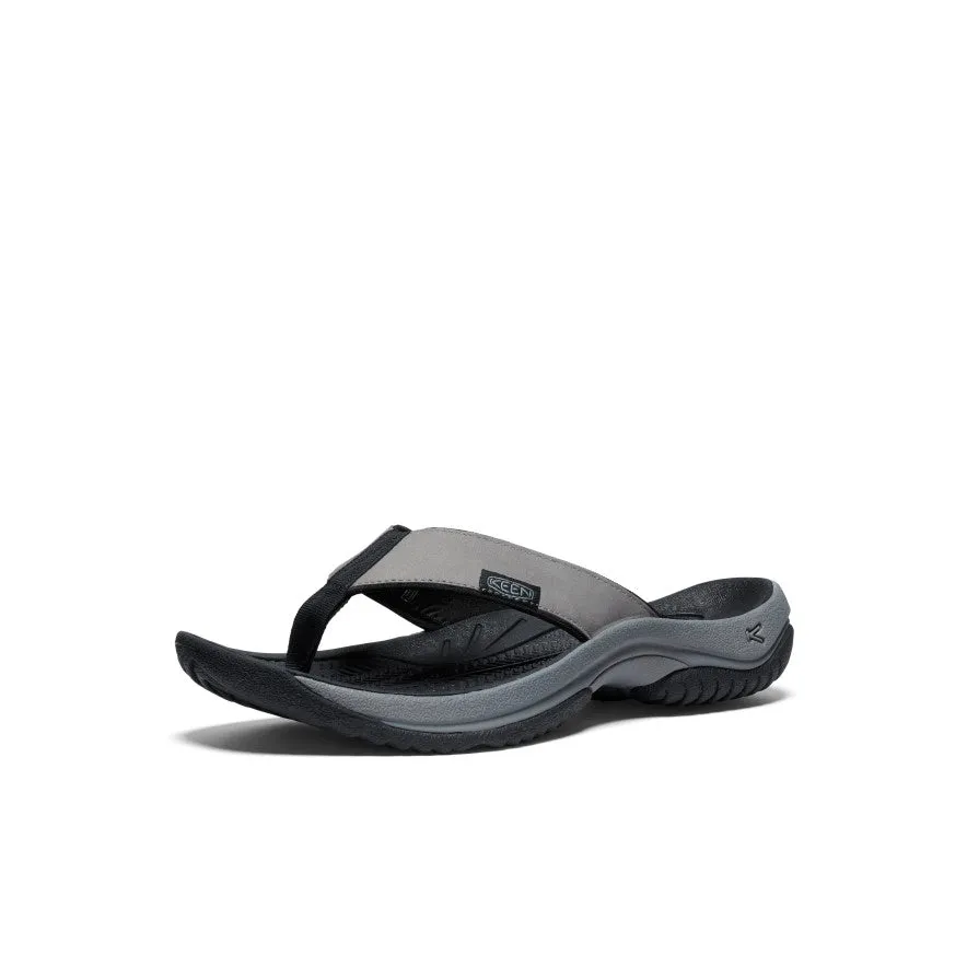 Multipurpose Men's Kona Leather Flip-Flop  |  Steel Grey/Black