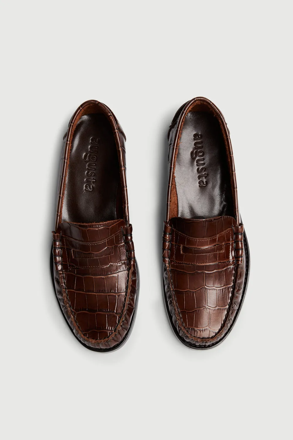 Trendy Footwear Low Cut Zoe Loafers in Croc-effect Chocolate Leather