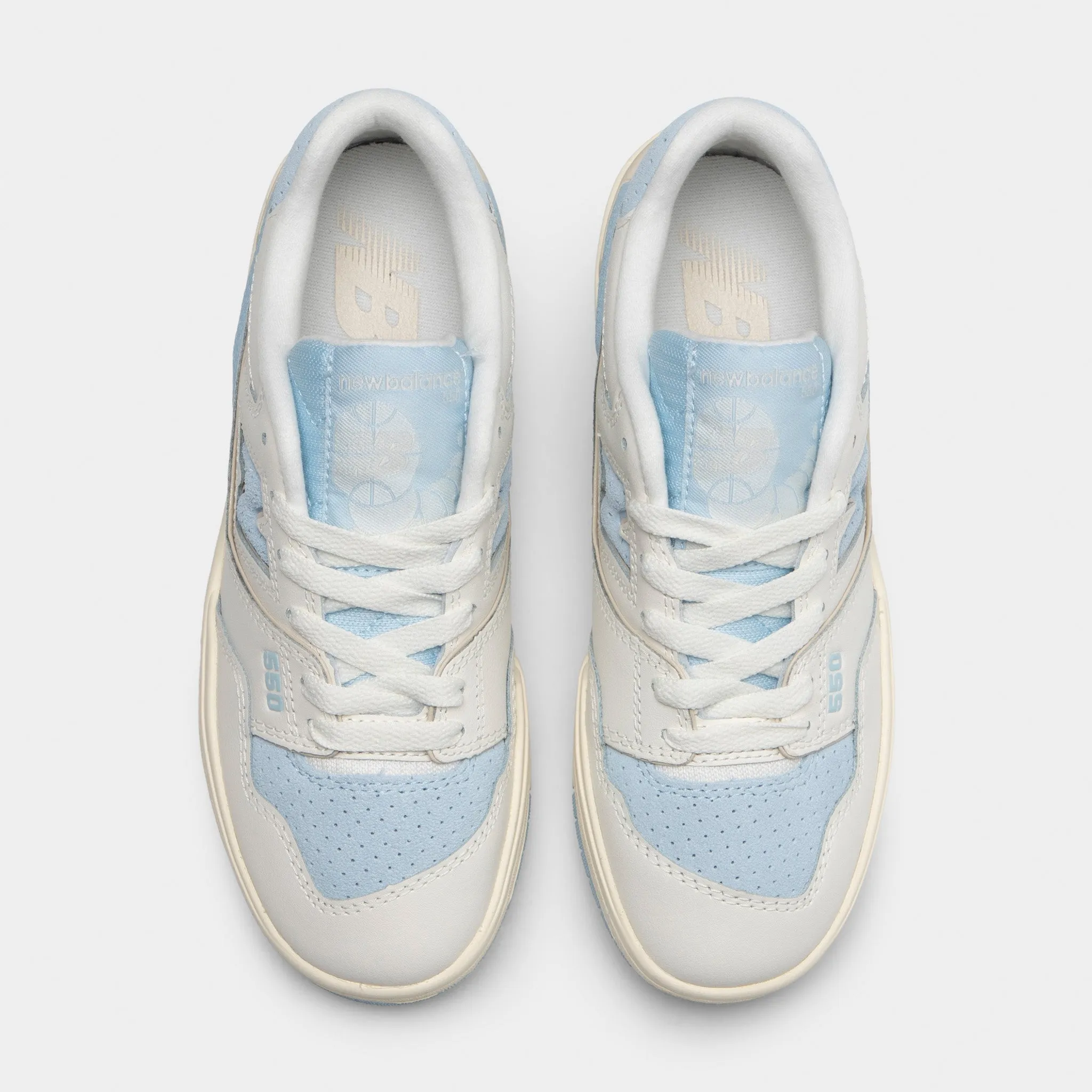 New Balance Juniors' 550 White / Light Blue Rocker Sole Tech