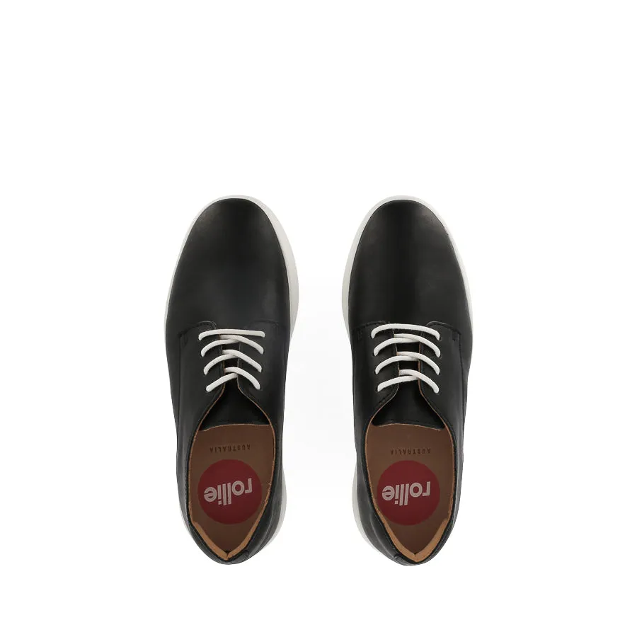 DERBY CITY LACEUP - BLACK LEATHER Stretchy Material Durable Lining